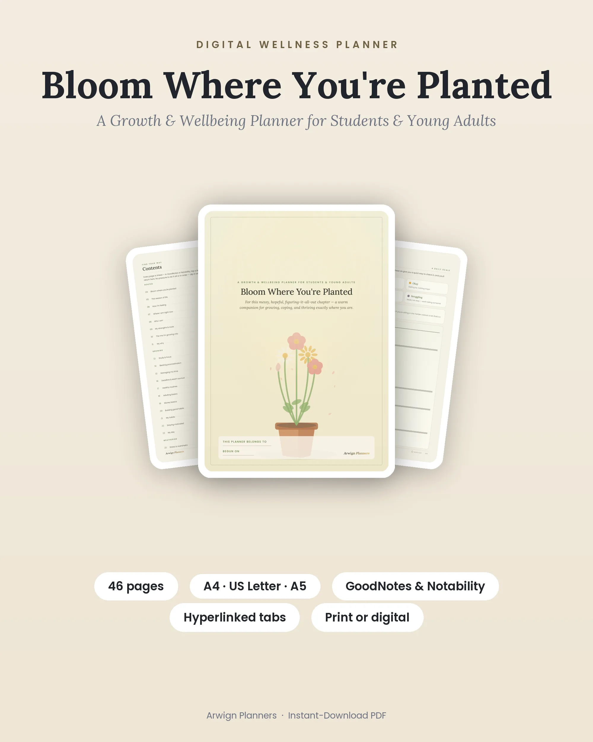 Bloom Where You're Planted — A Growth & Wellbeing Planner for Students & Young Adults cover