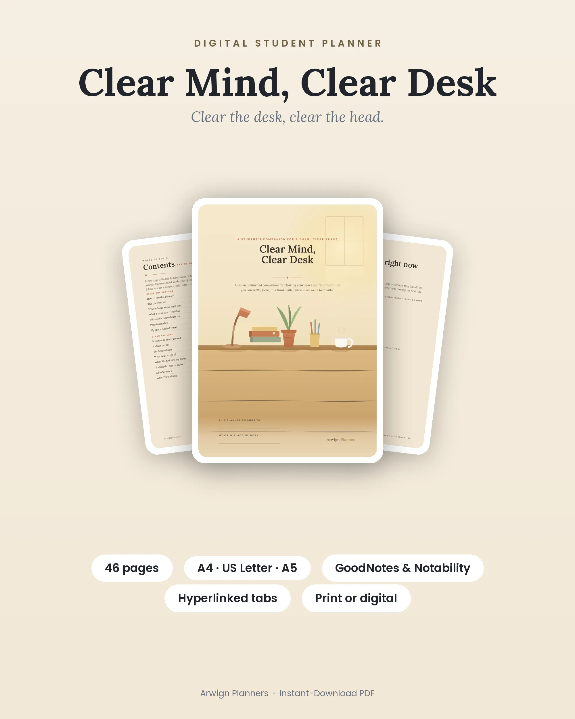 Clear Mind, Clear Desk — premium digital planner