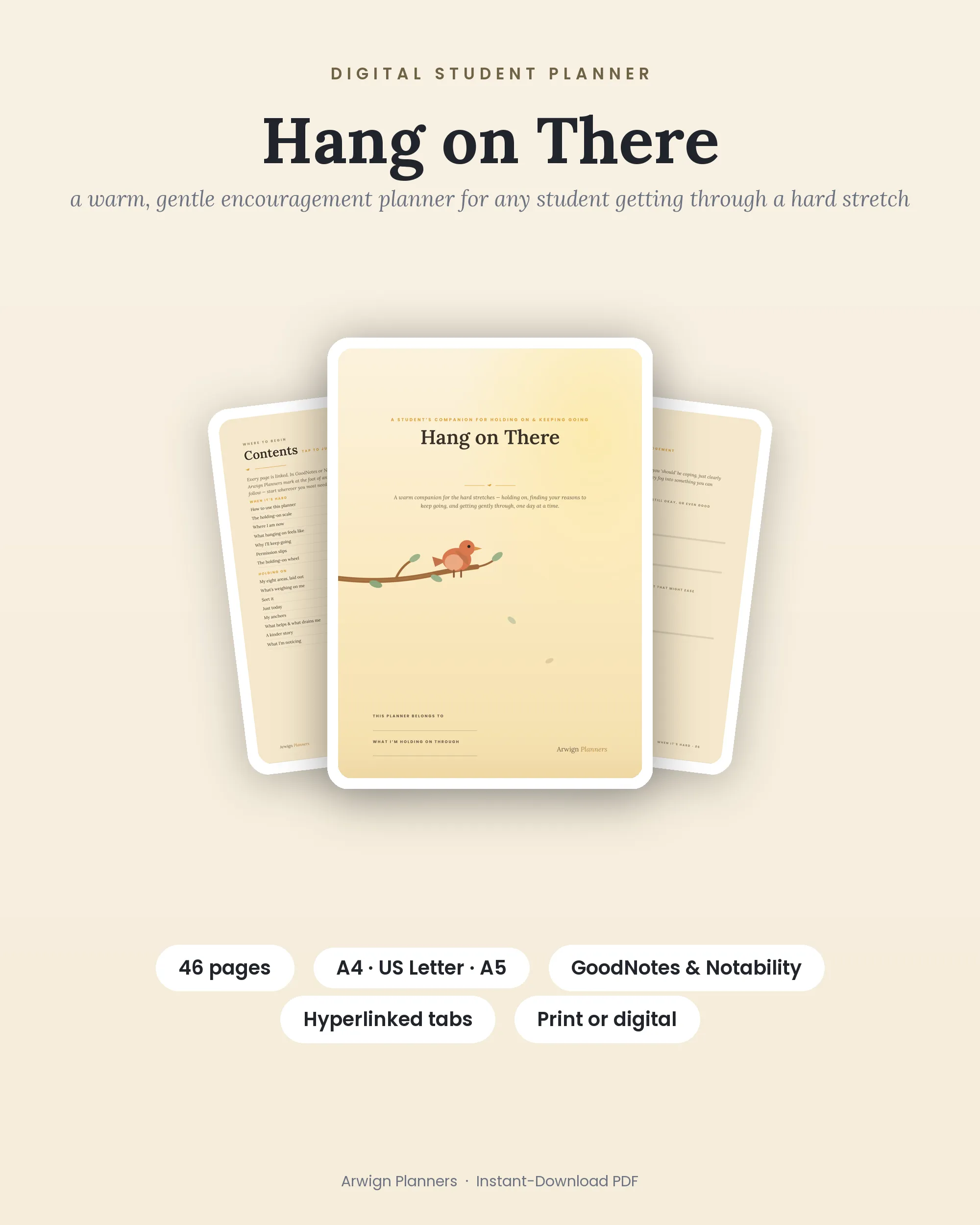 Hang on There — a warm, gentle encouragement planner for any student getting through a hard stretch cover