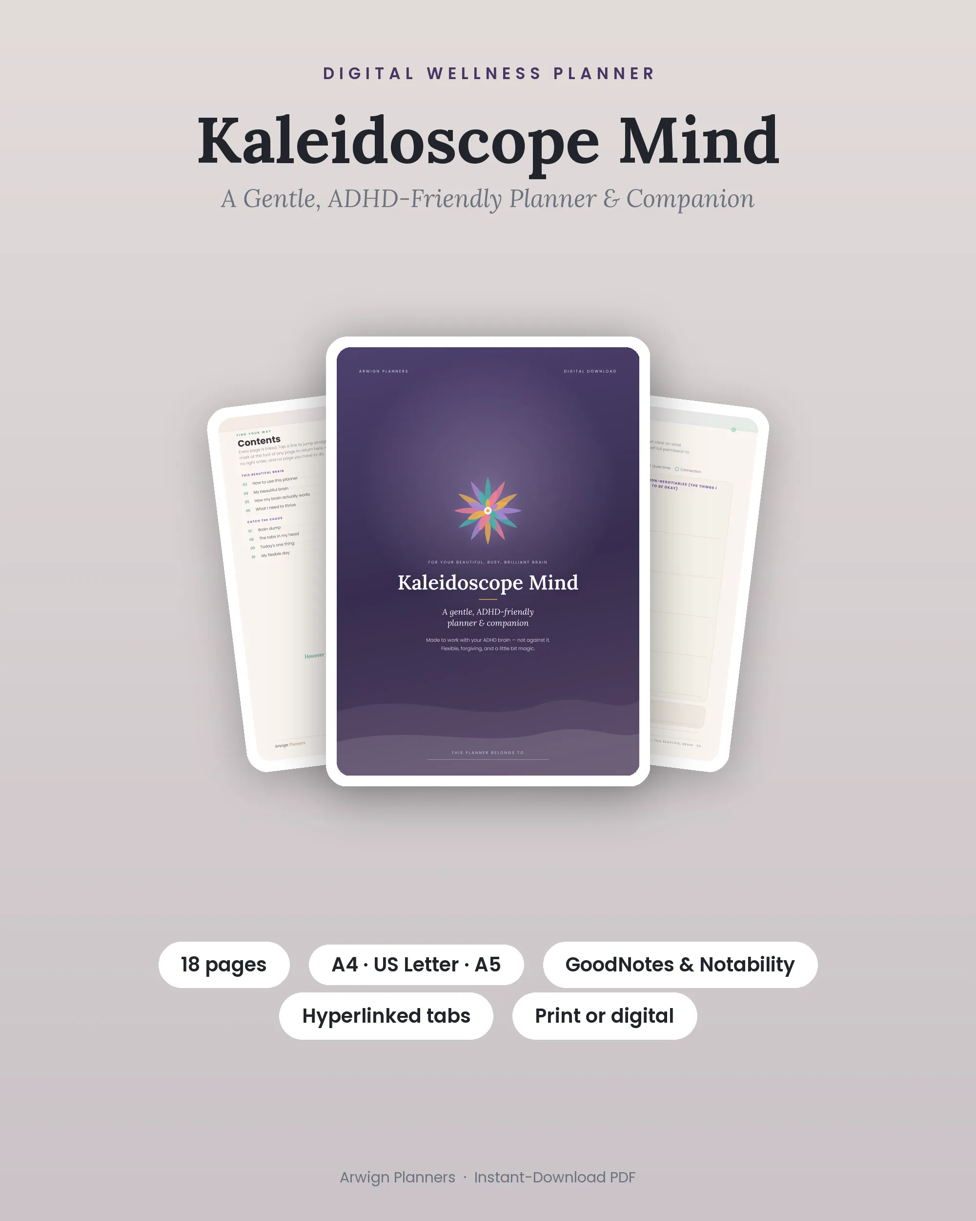 Kaleidoscope Mind — A Gentle, ADHD-Friendly Planner & Companion cover