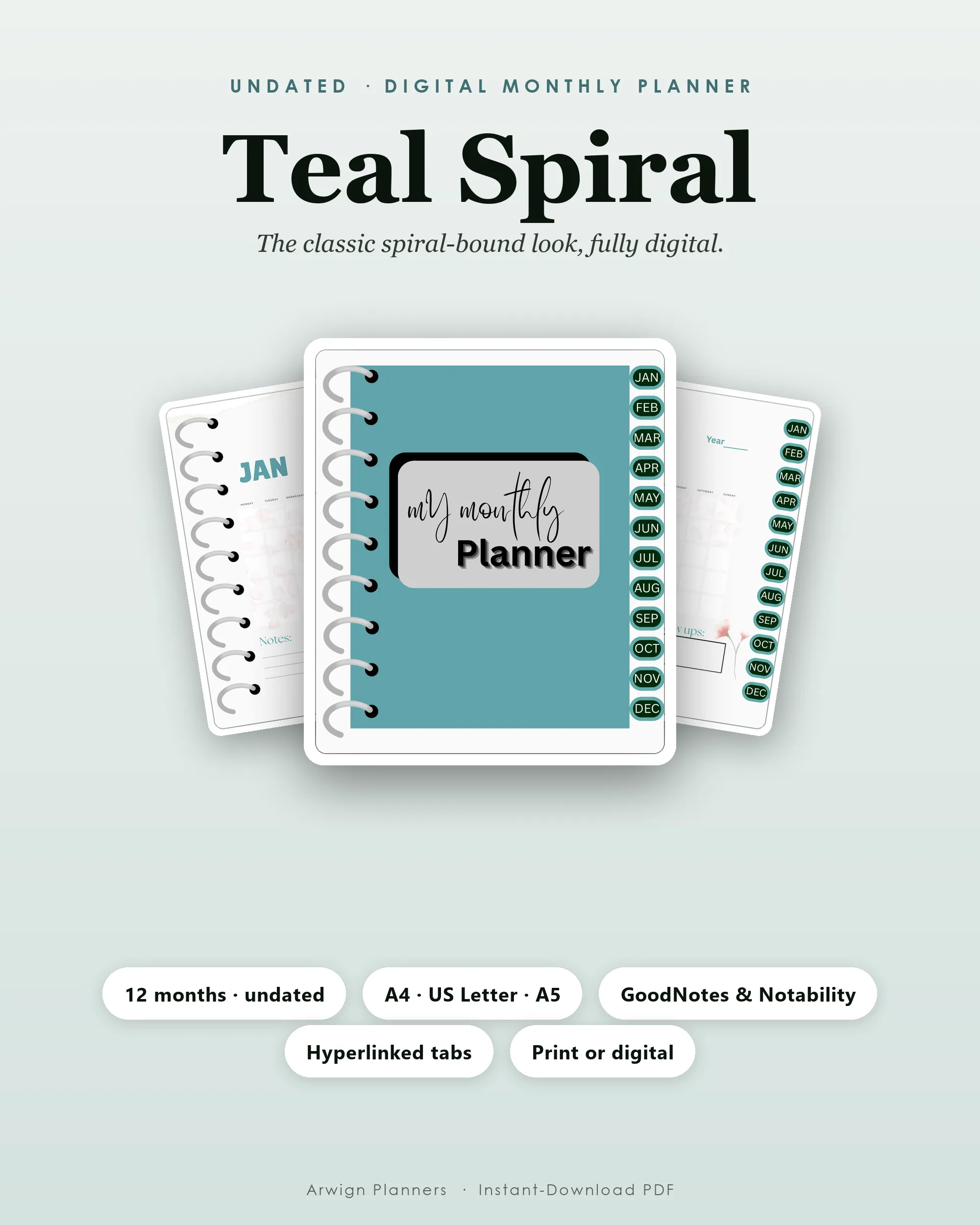 My Monthly Planner — Teal Spiral cover