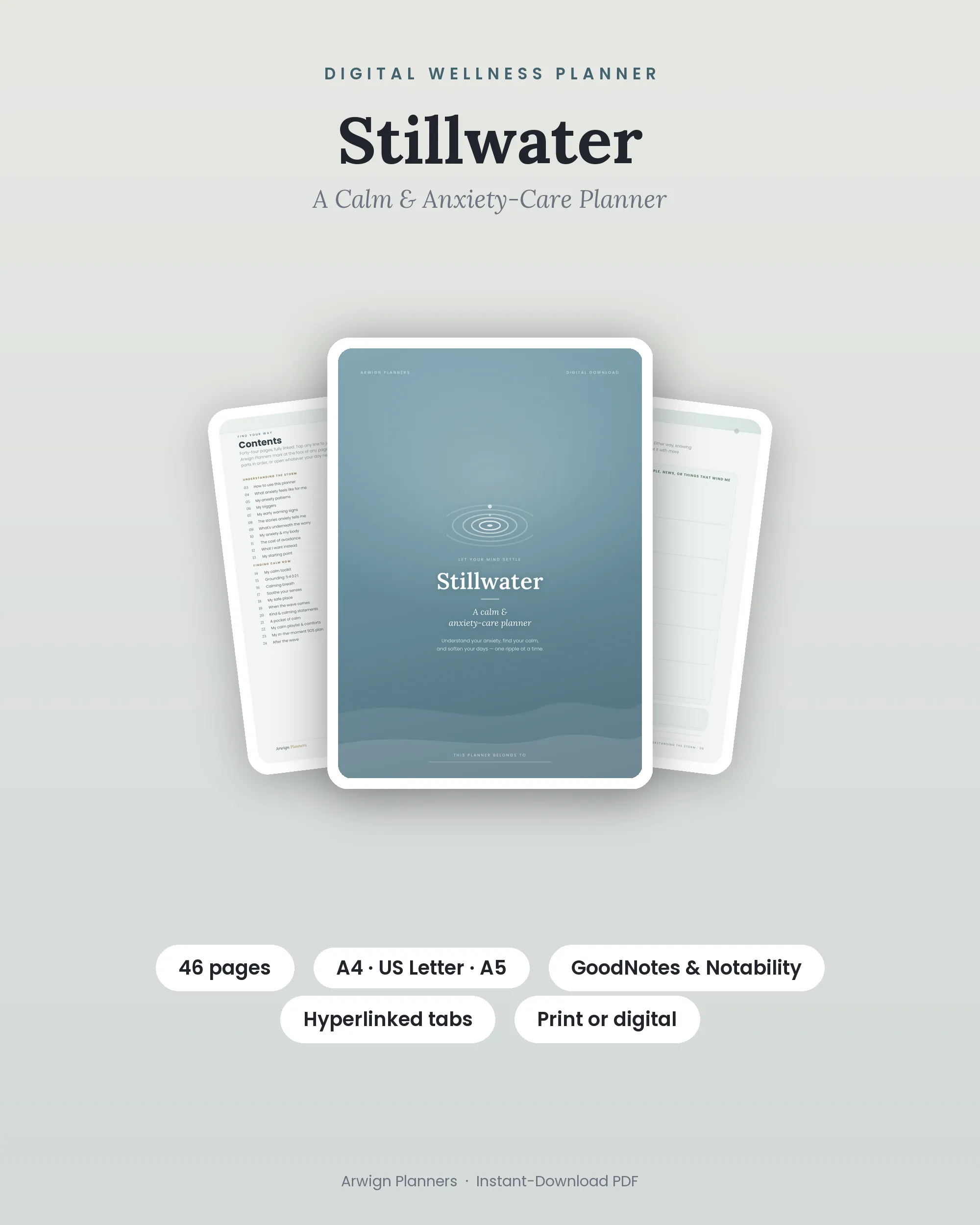 Stillwater — A Calm & Anxiety-Care Planner cover