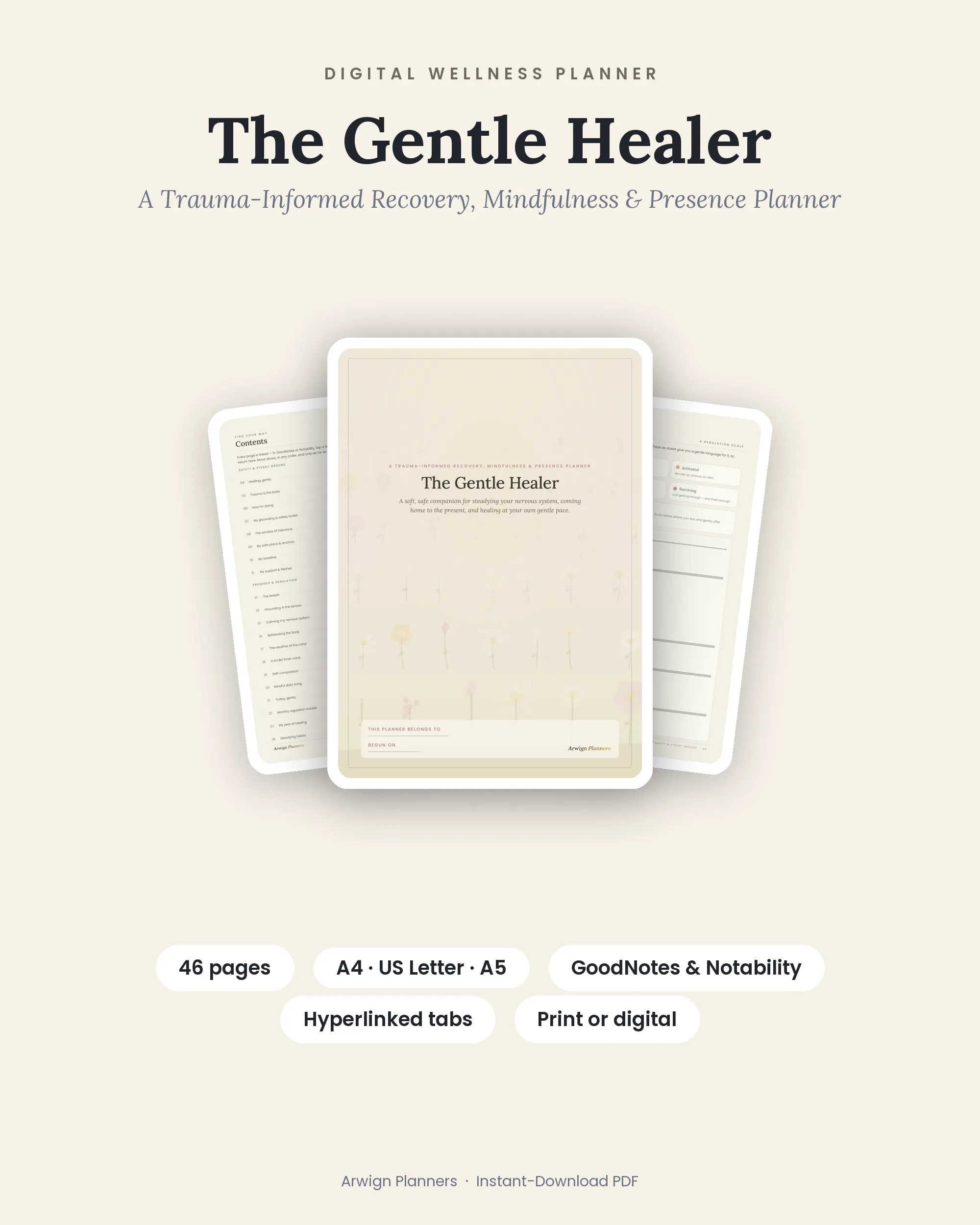 The Gentle Healer — A Trauma-Informed Recovery, Mindfulness & Presence Planner cover