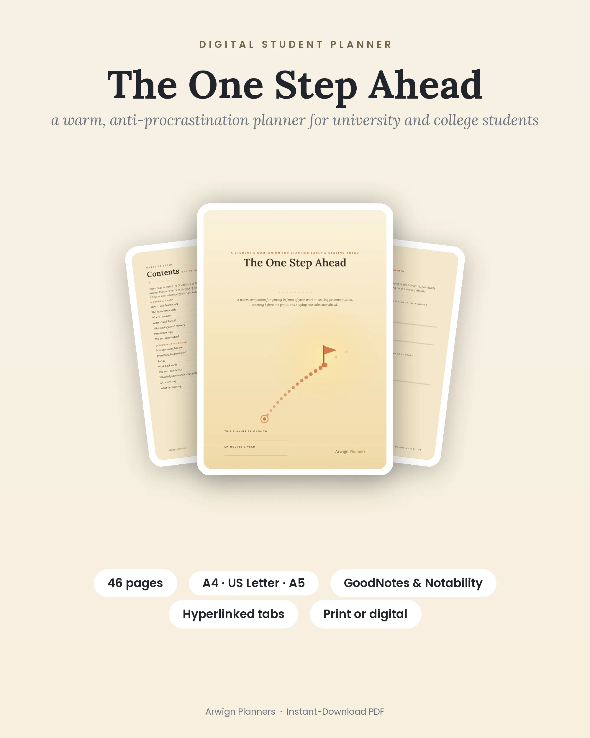 The One Step Ahead — a warm, anti-procrastination planner for university and college students cover