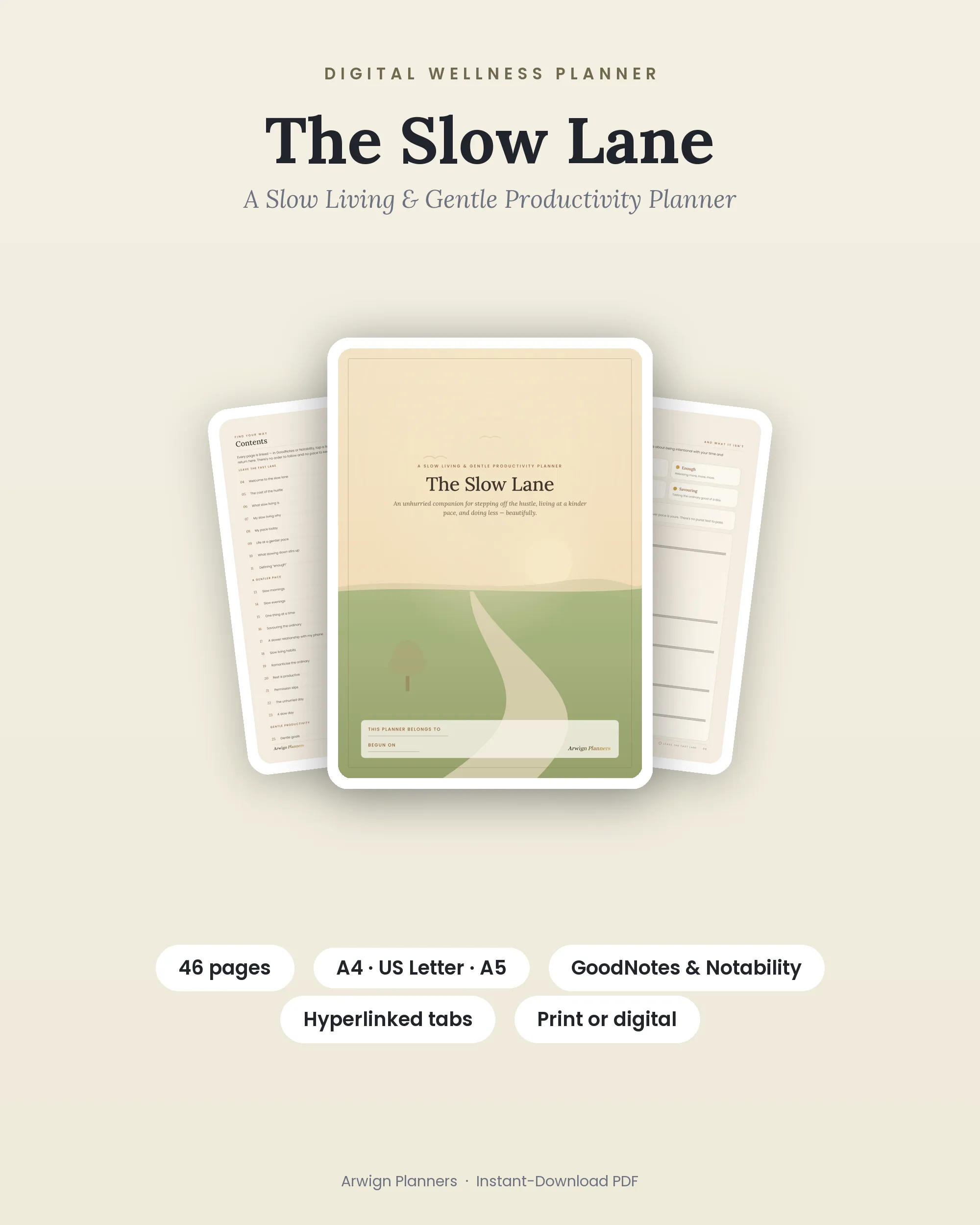 The Slow Lane — A Slow Living & Gentle Productivity Planner cover