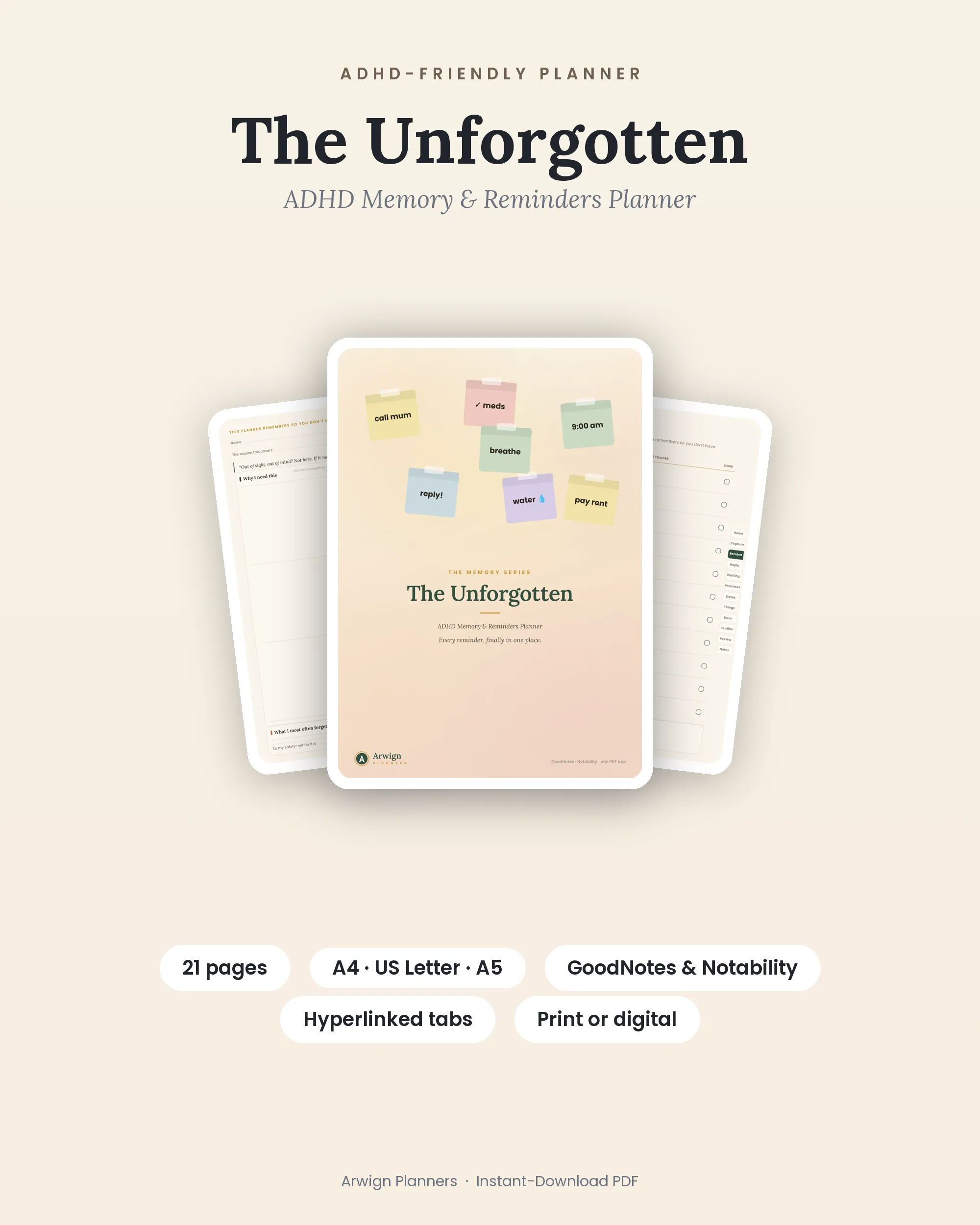The Unforgotten — ADHD Memory & Reminders Planner cover