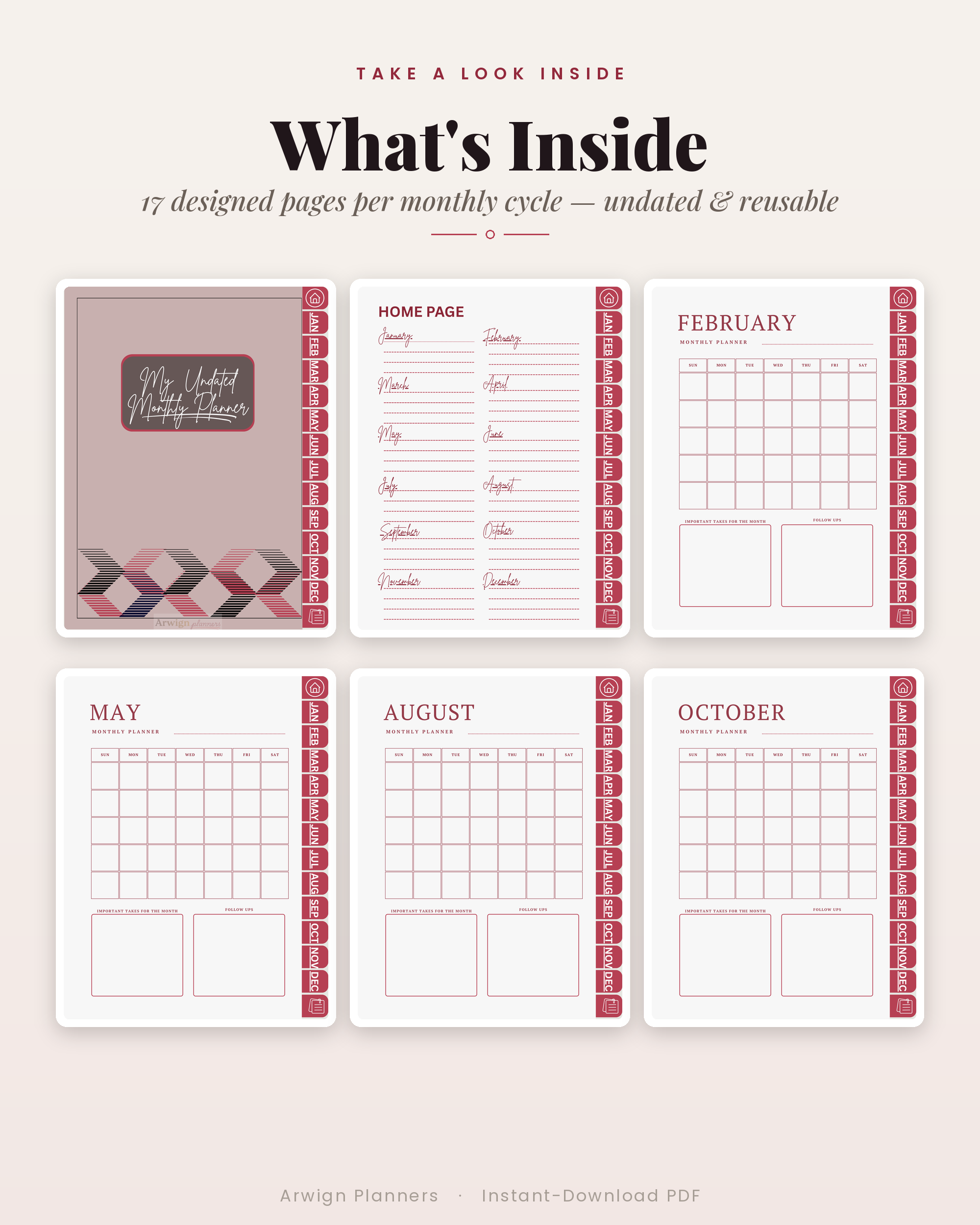 Undated Digital Monthly Planner — Blush Arrows Edition — image 2