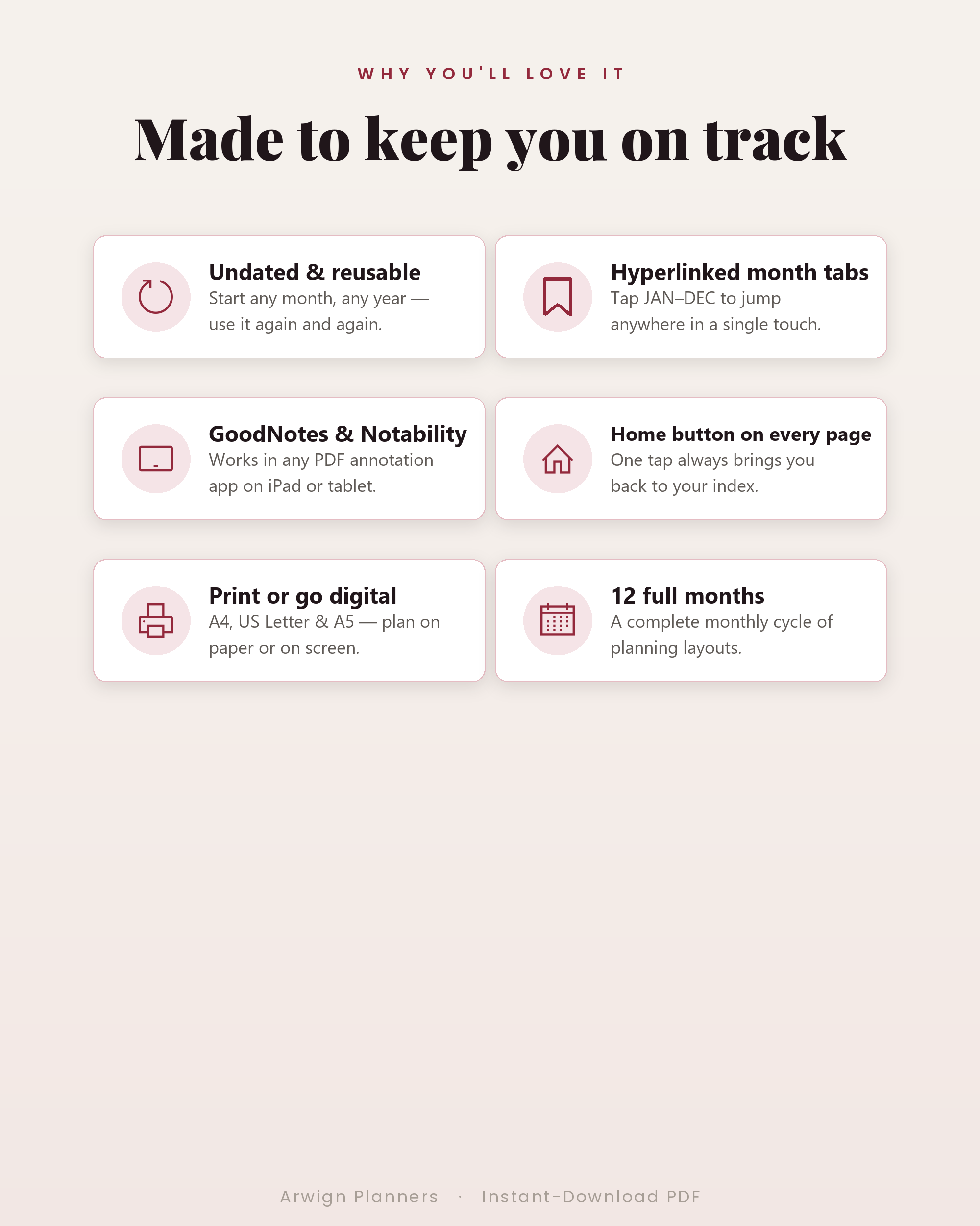 Undated Digital Monthly Planner — Blush Arrows Edition — image 3