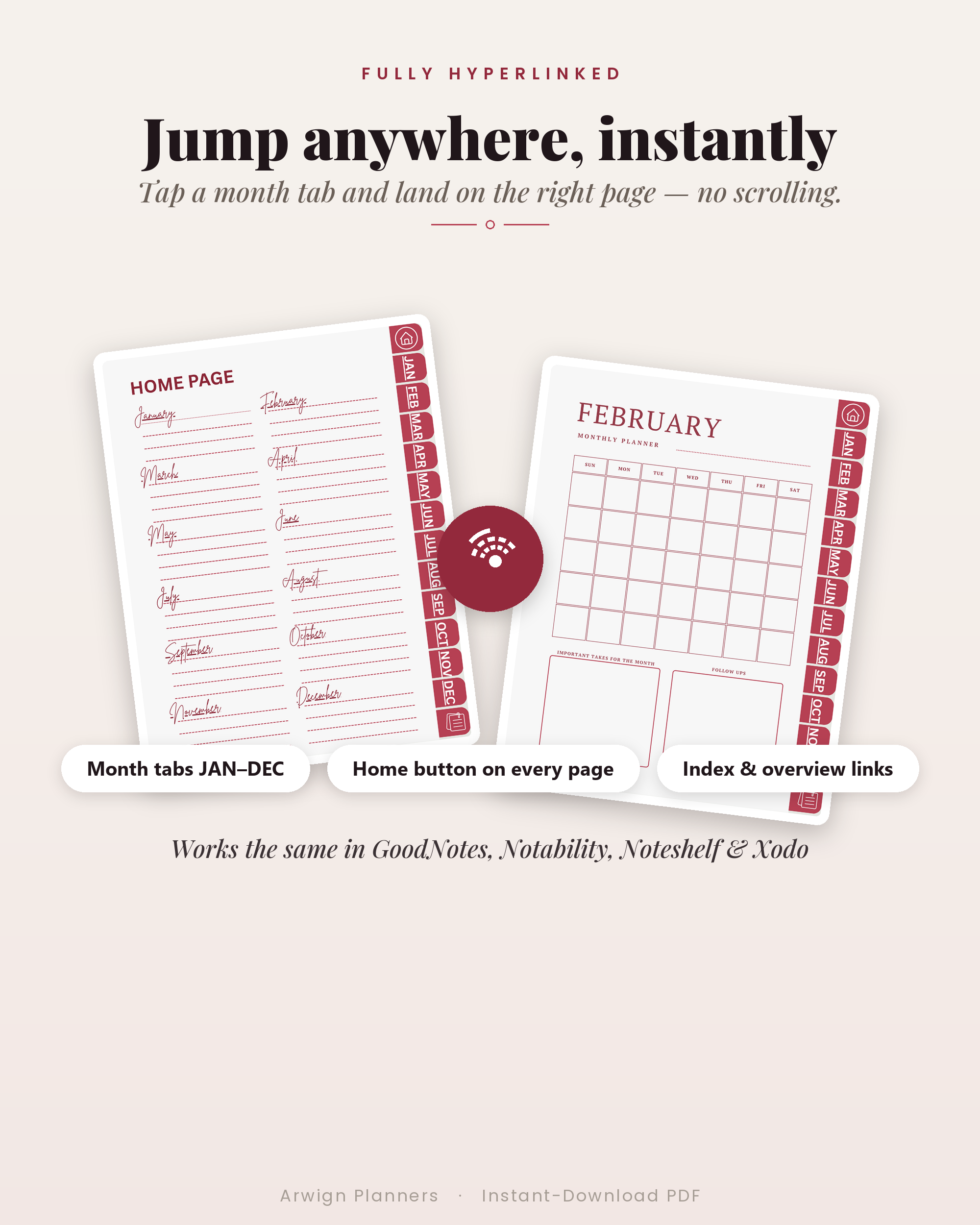 Undated Digital Monthly Planner — Blush Arrows Edition — image 5