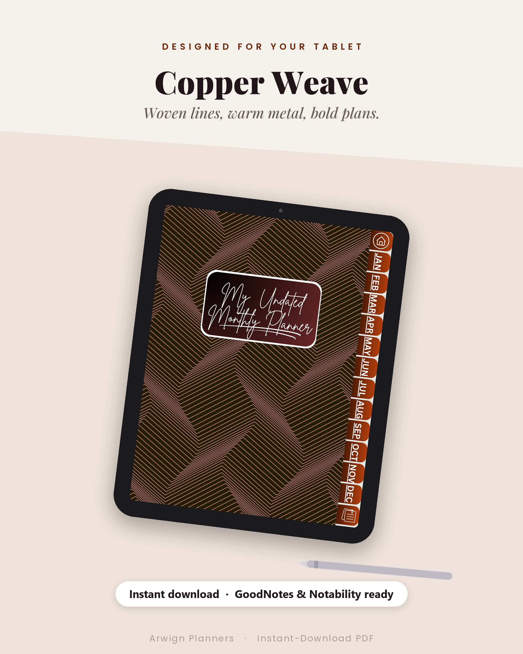 Undated Digital Monthly Planner — Copper Weave Edition — image 4