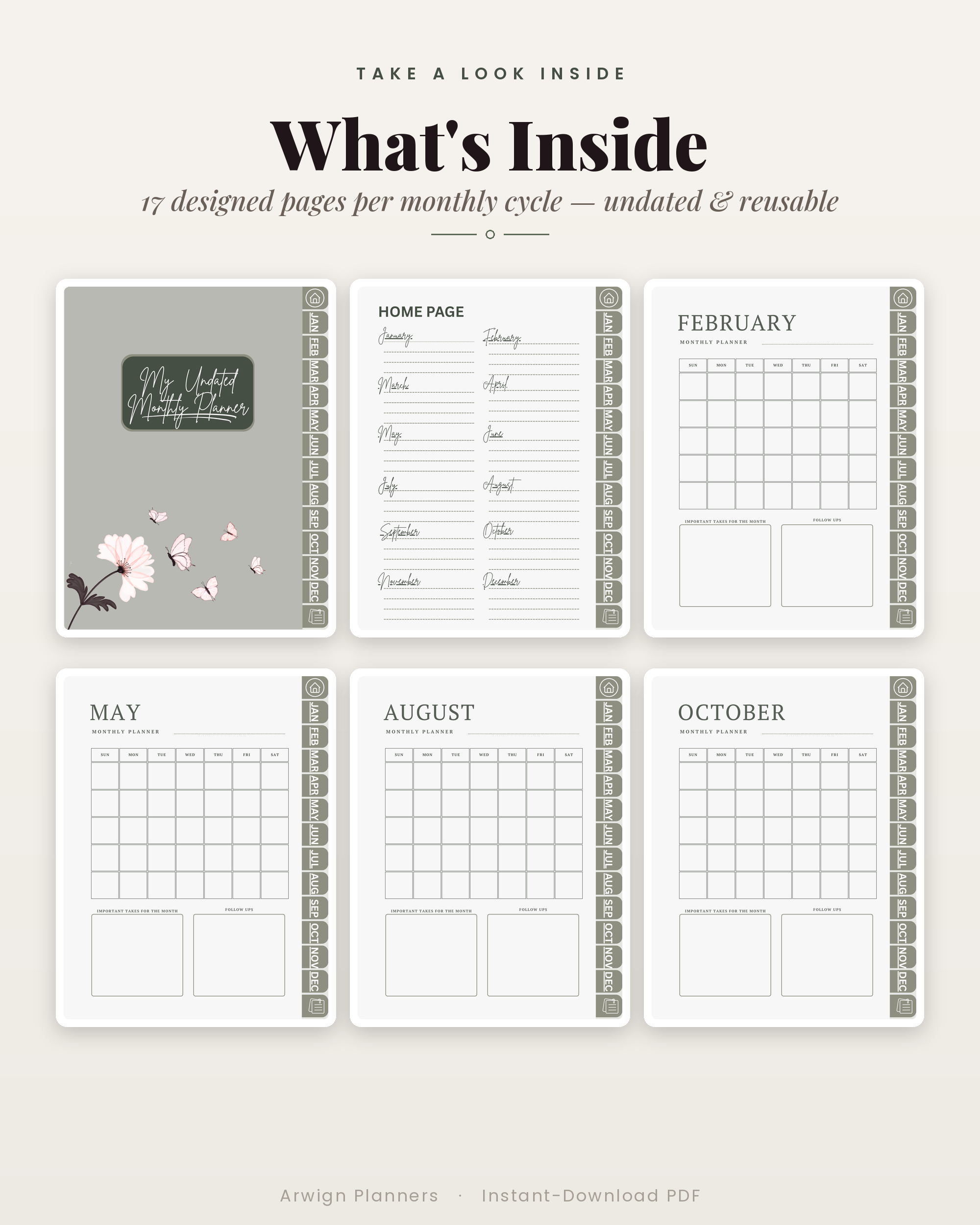 Undated Digital Monthly Planner — Flutter Meadow Edition — image 2