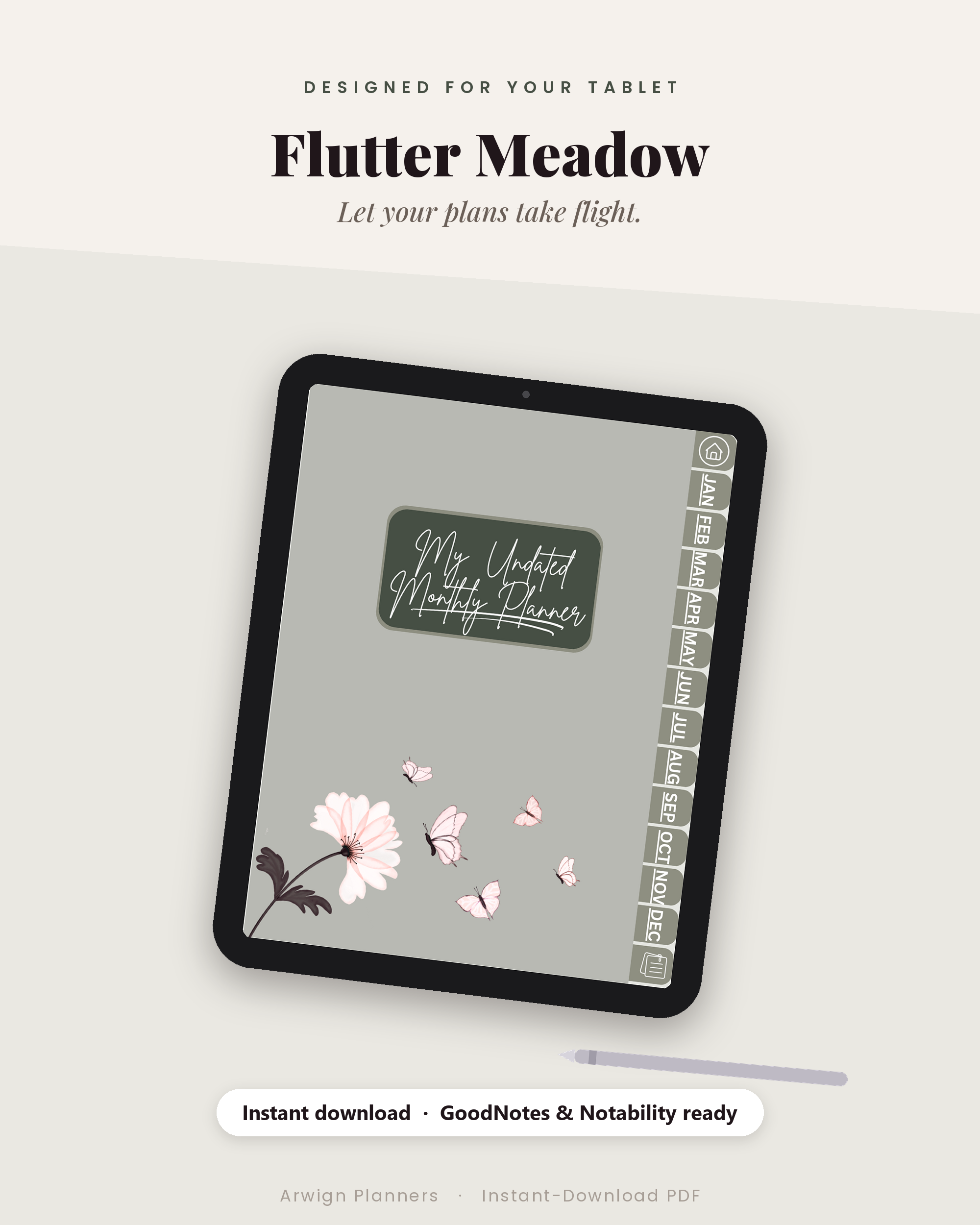 Undated Digital Monthly Planner — Flutter Meadow Edition — image 4