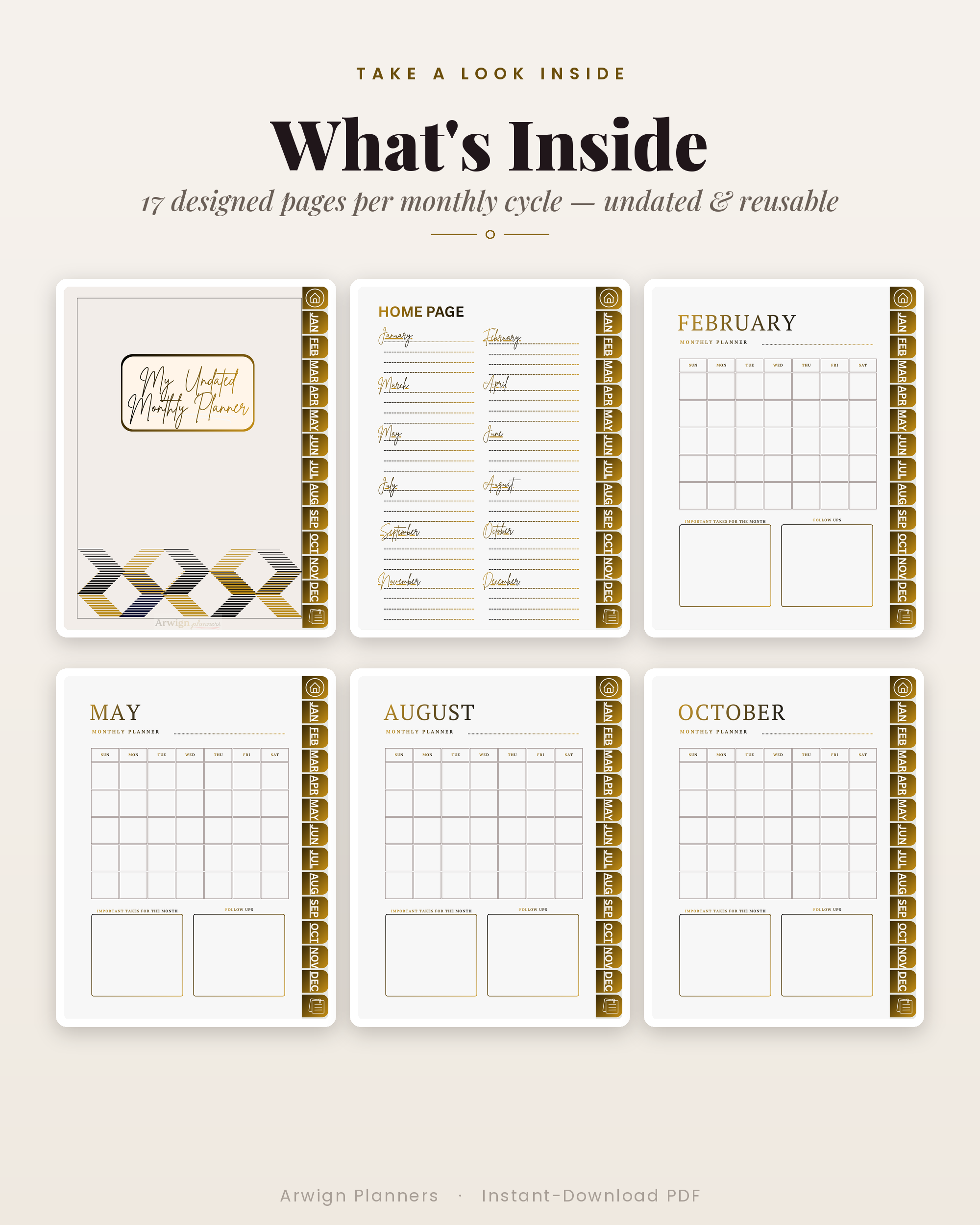 Undated Digital Monthly Planner — Golden Arrows Edition — image 2