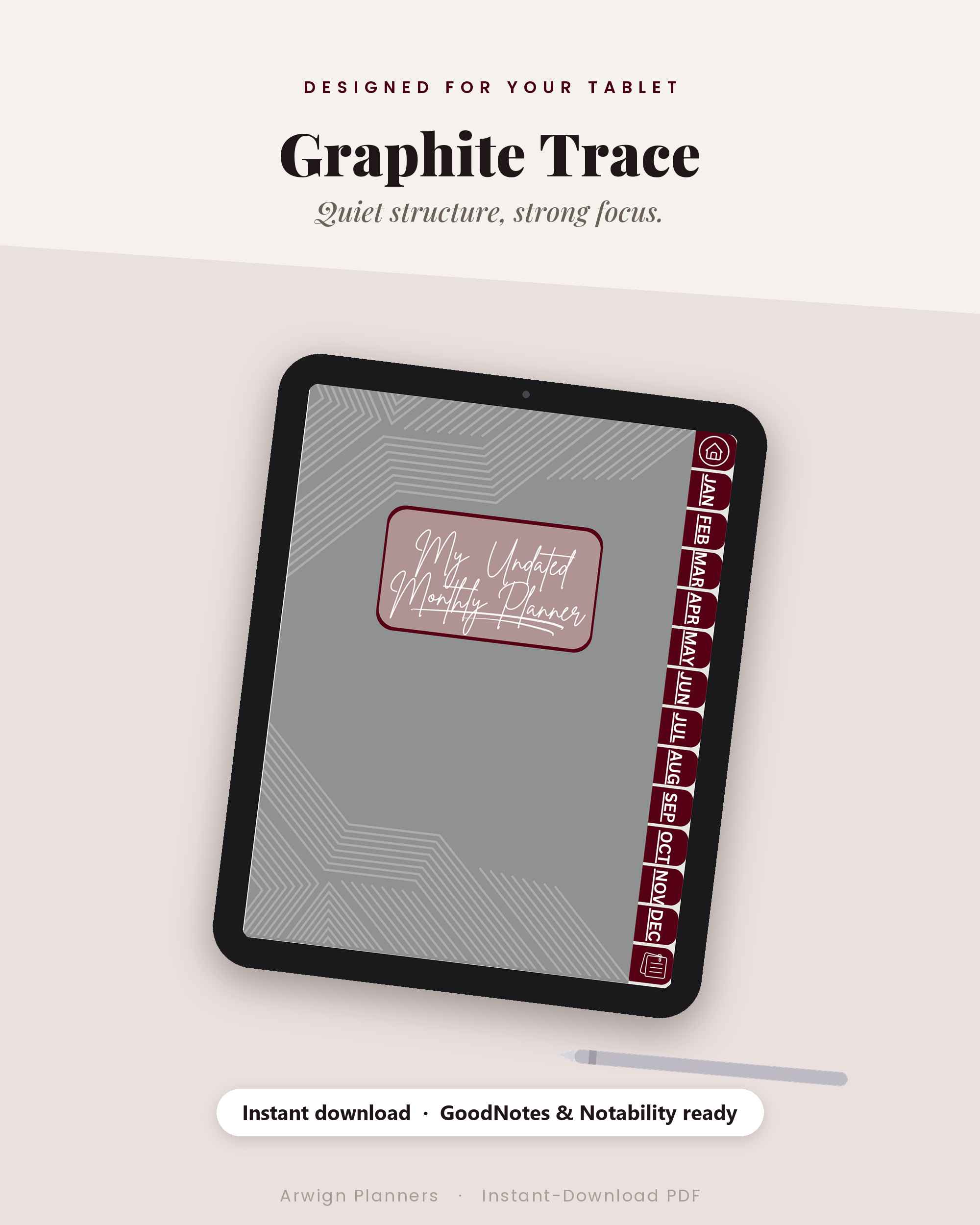 Undated Digital Monthly Planner — Graphite Trace Edition — image 4