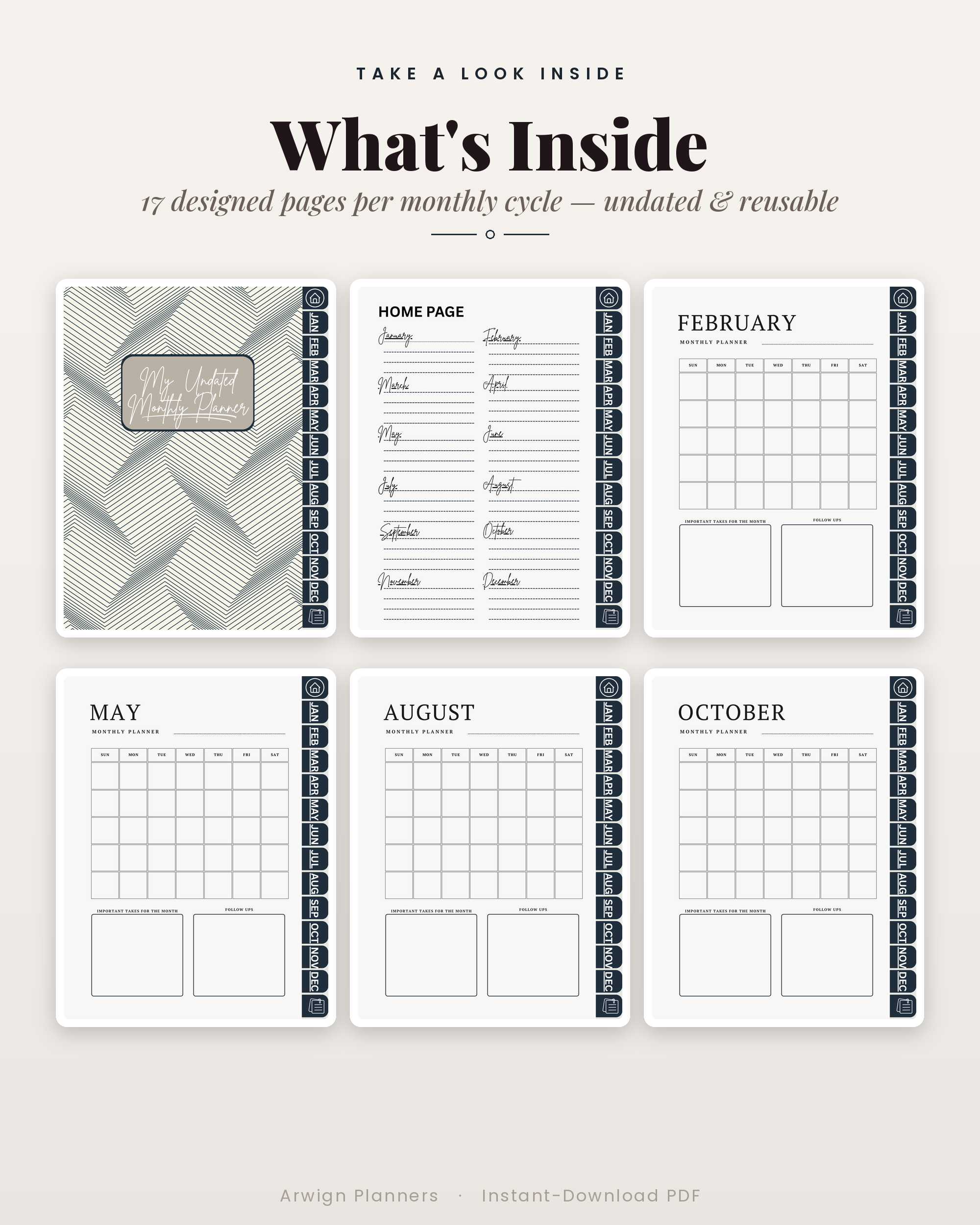 Undated Digital Monthly Planner — Ink Herringbone Edition — image 2