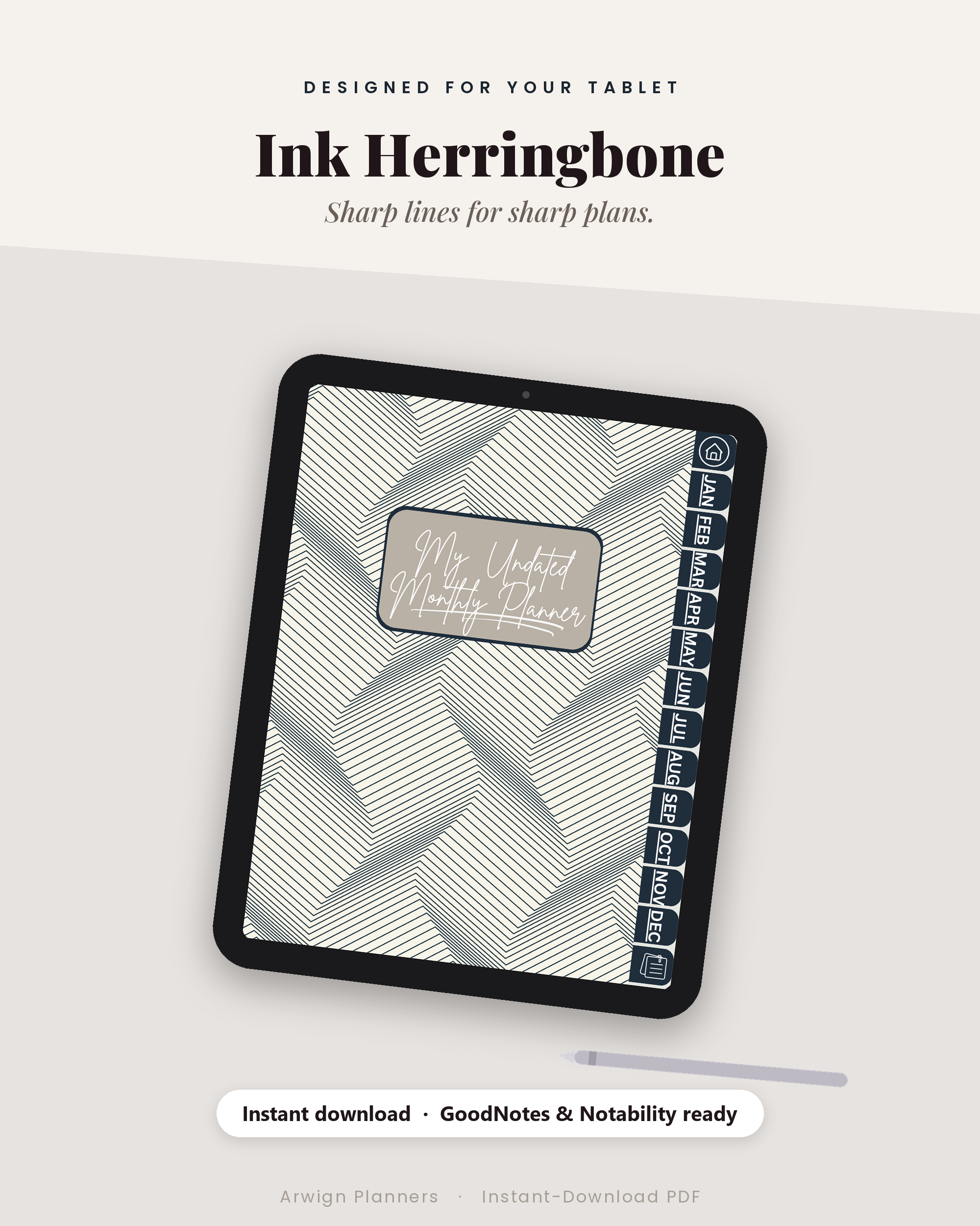 Undated Digital Monthly Planner — Ink Herringbone Edition — image 4