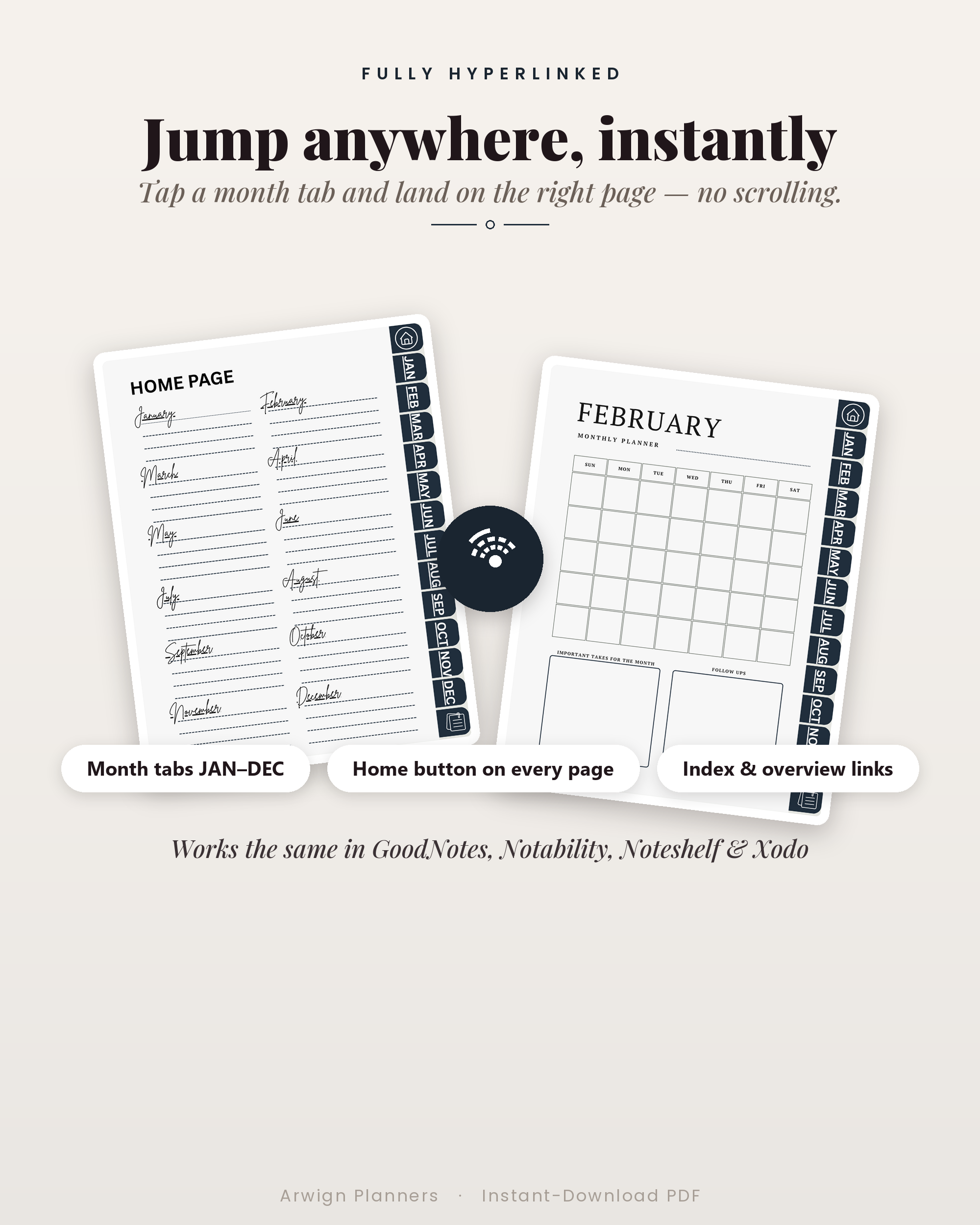 Undated Digital Monthly Planner — Ink Herringbone Edition — image 5