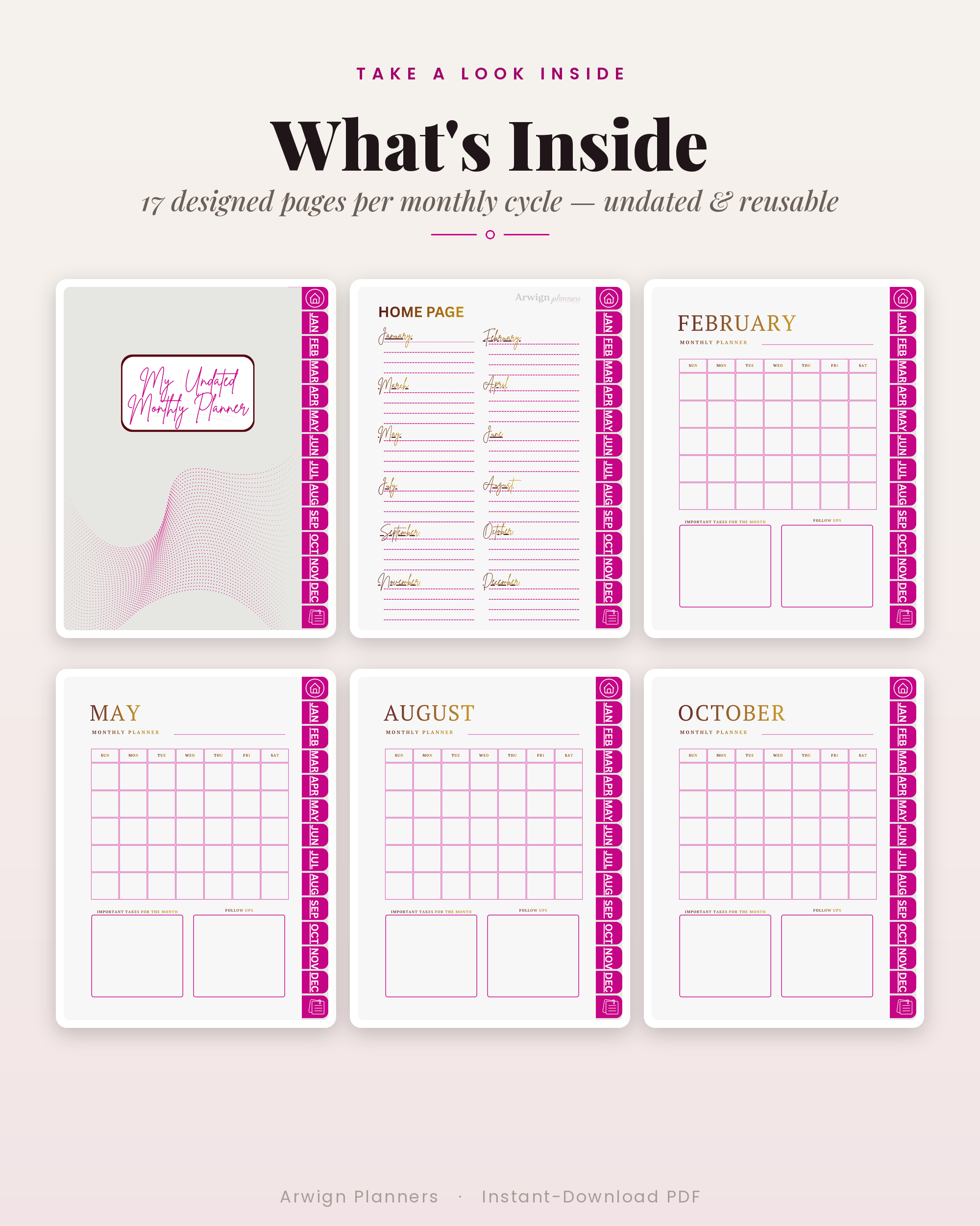 Undated Digital Monthly Planner — Magenta Pulse Edition — image 2