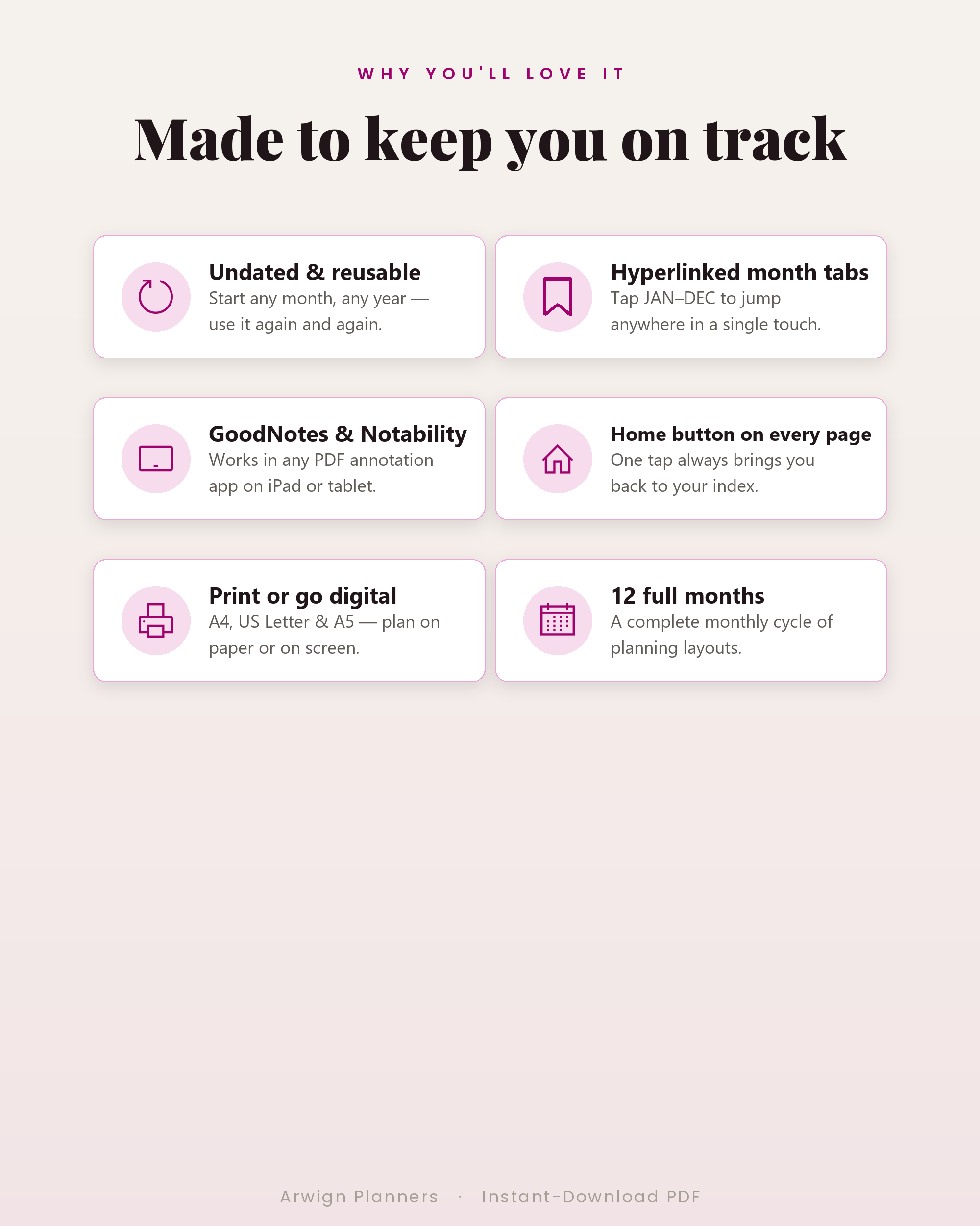 Undated Digital Monthly Planner — Magenta Pulse Edition — image 3