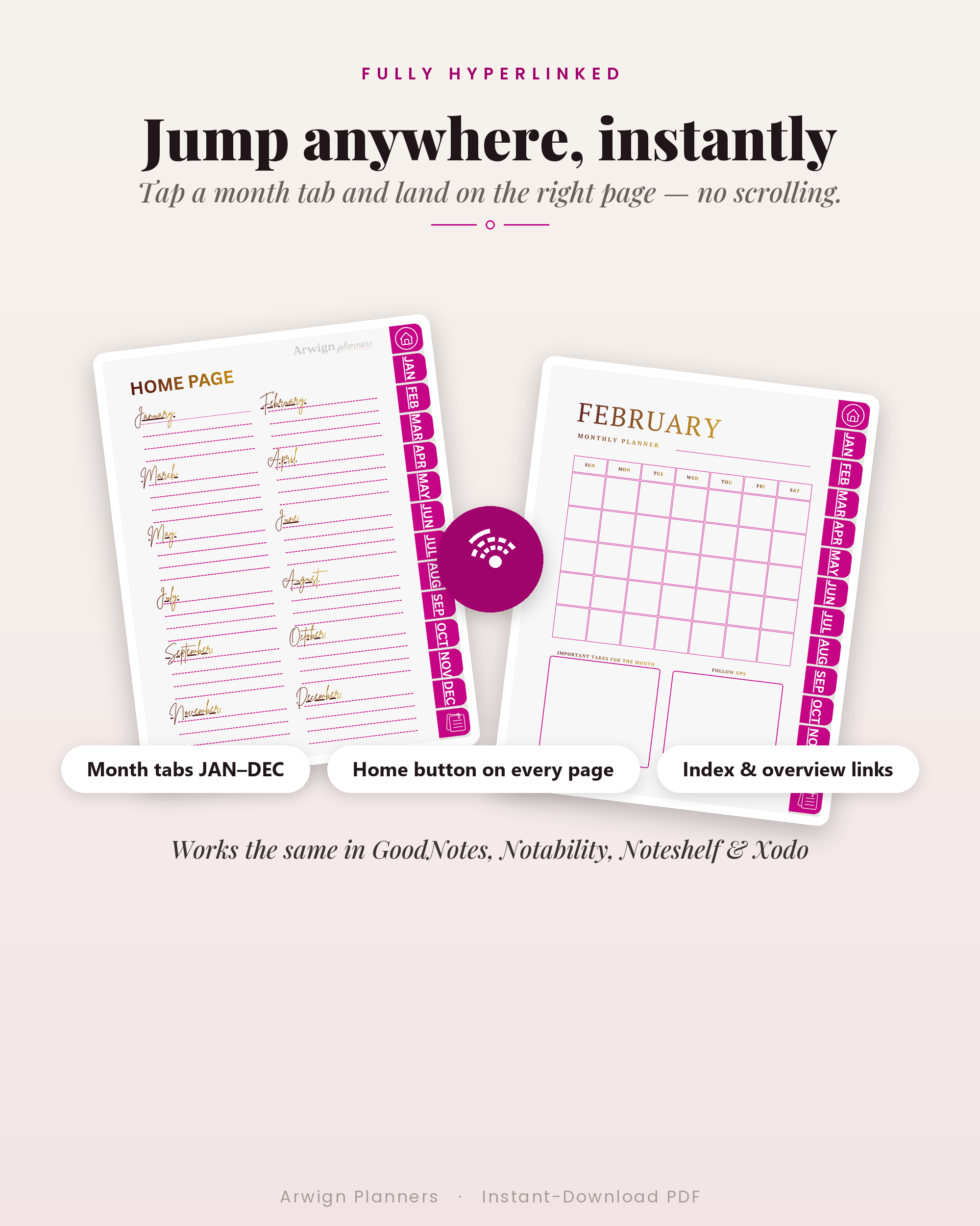 Undated Digital Monthly Planner — Magenta Pulse Edition — image 5