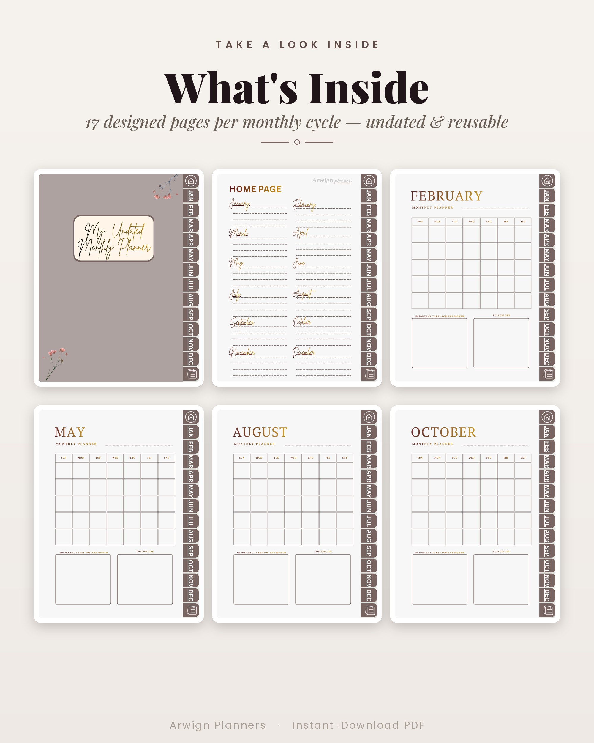 Undated Digital Monthly Planner — Mauve Sprig Edition — image 2