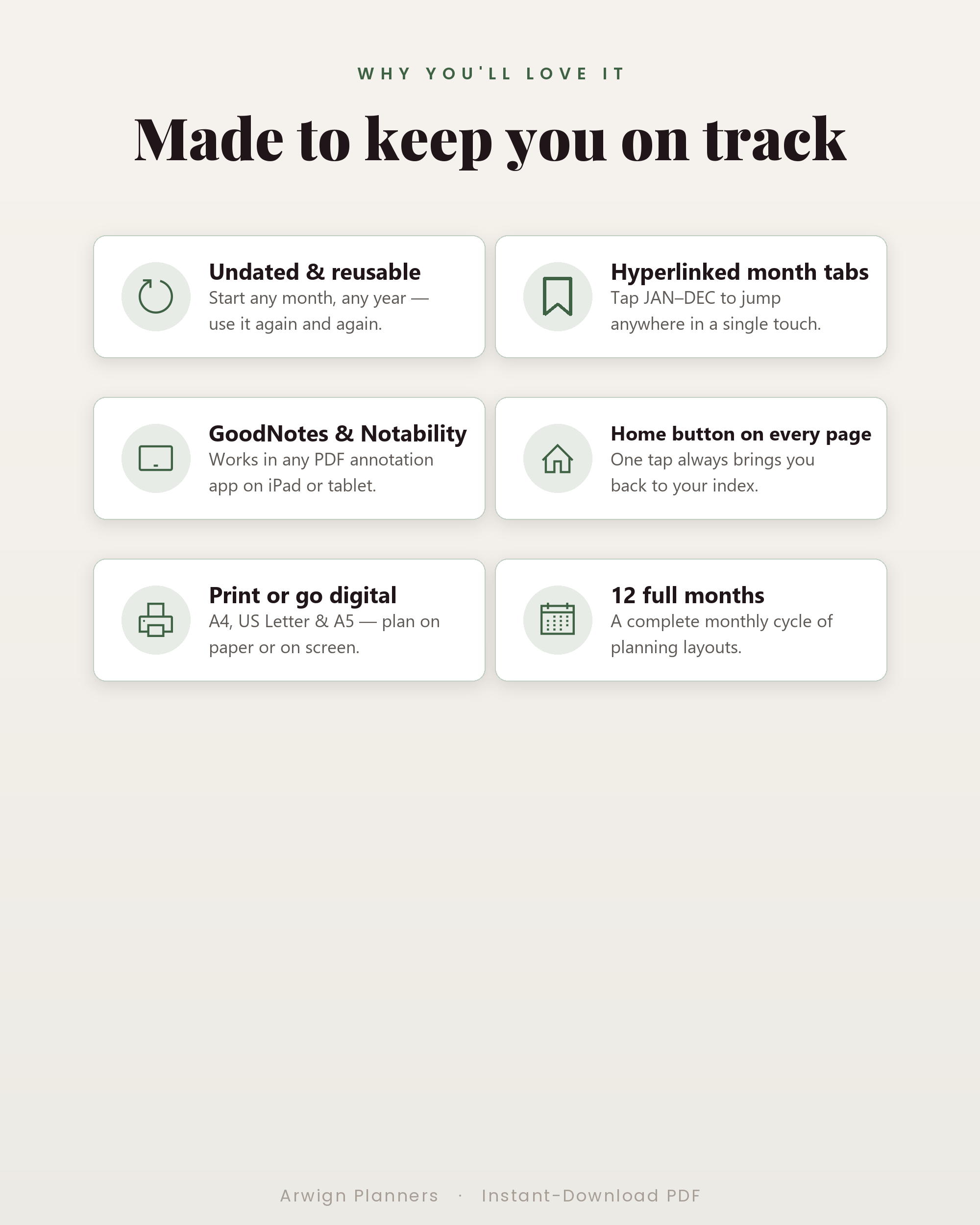 Undated Digital Monthly Planner — Olive Arrows Edition — image 3