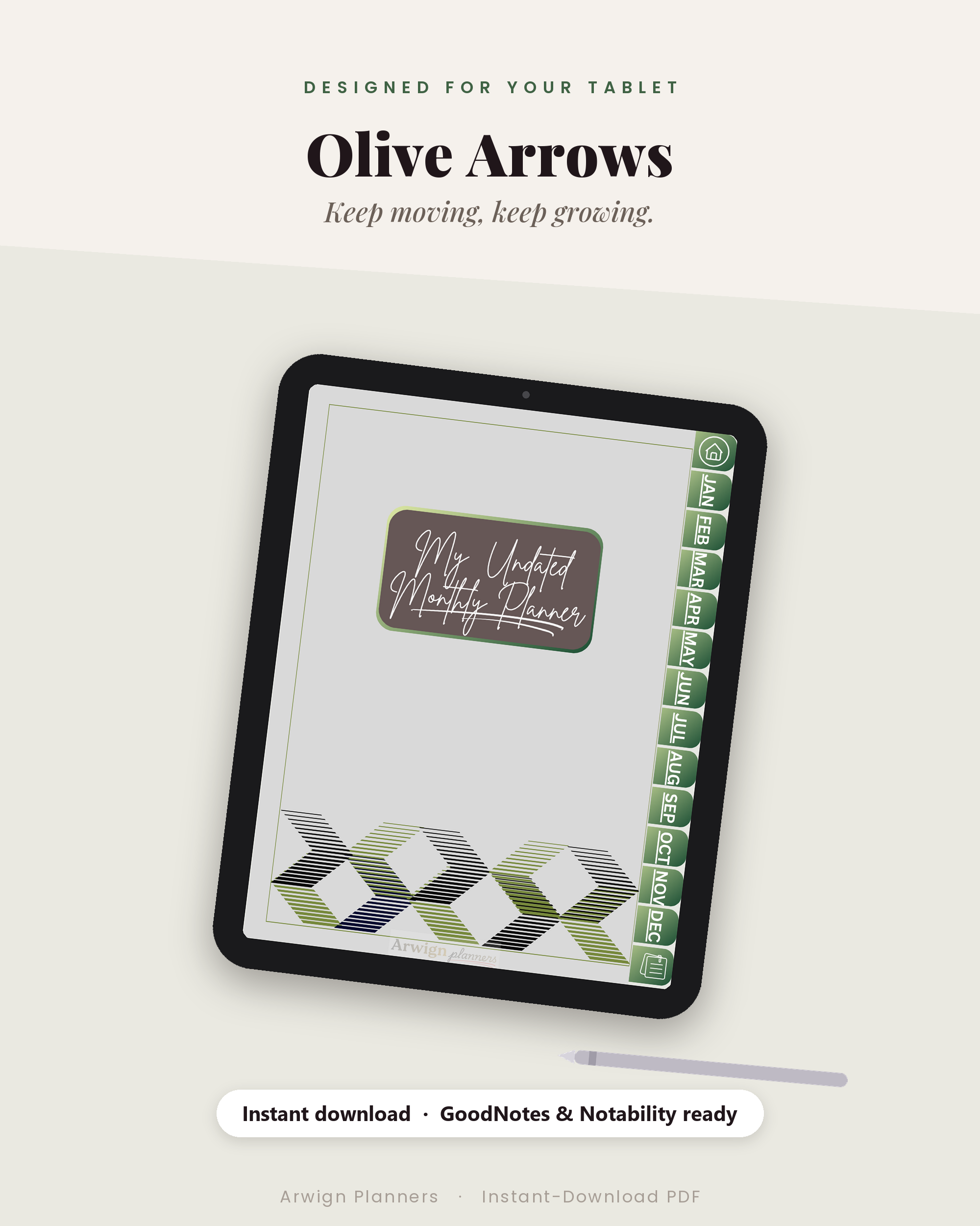 Undated Digital Monthly Planner — Olive Arrows Edition — image 4