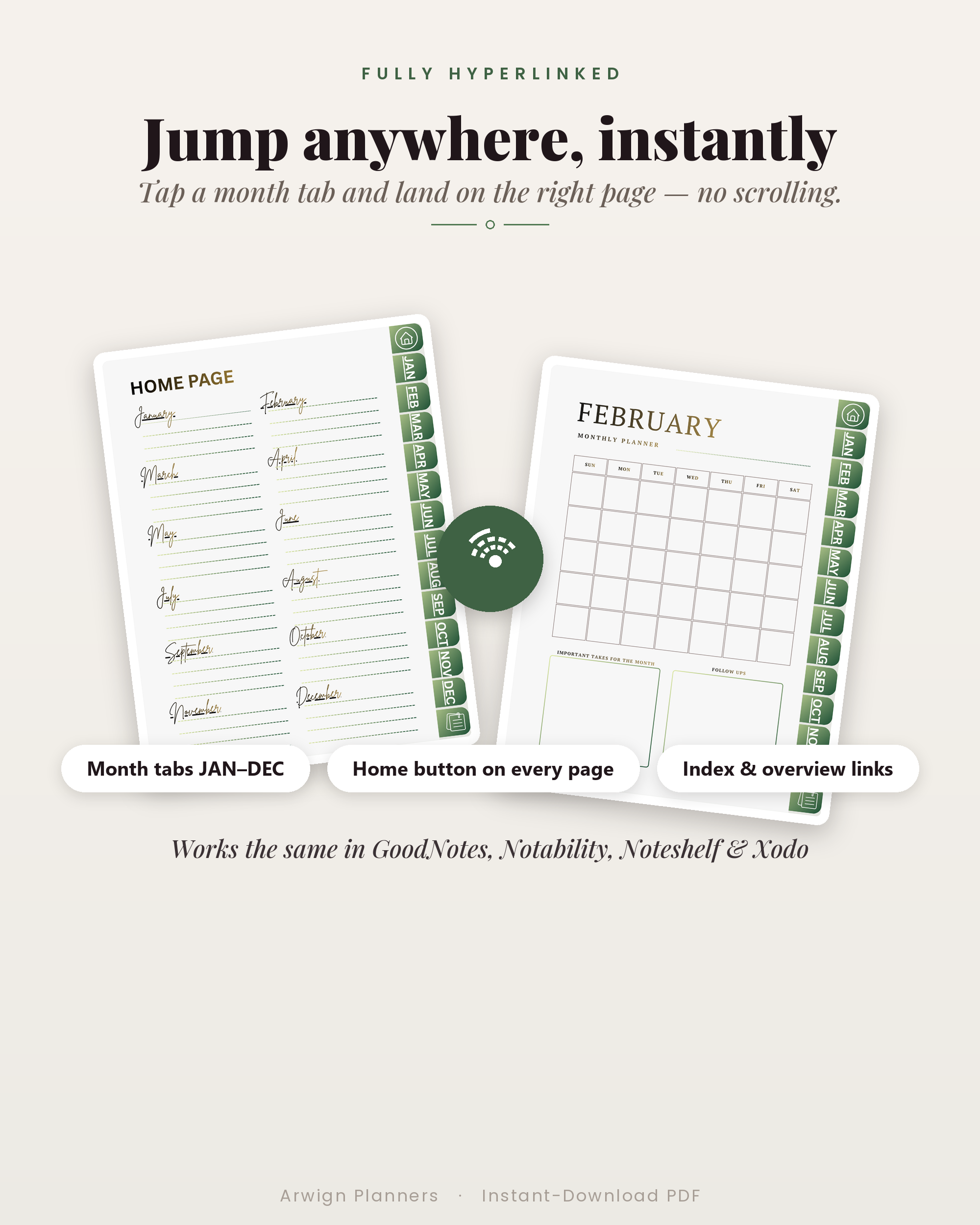 Undated Digital Monthly Planner — Olive Arrows Edition — image 5