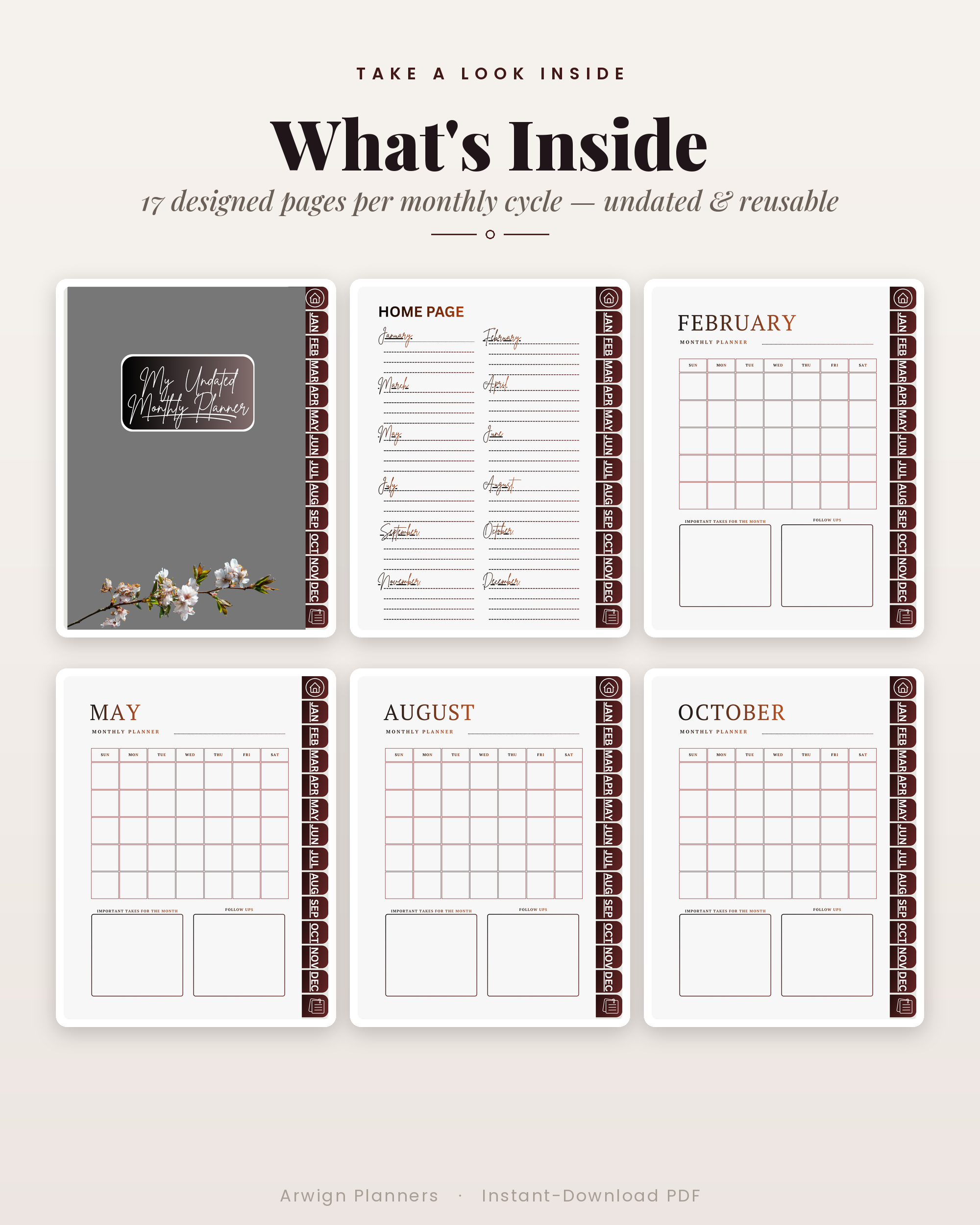 Undated Digital Monthly Planner — Stone Blossom Edition — image 2