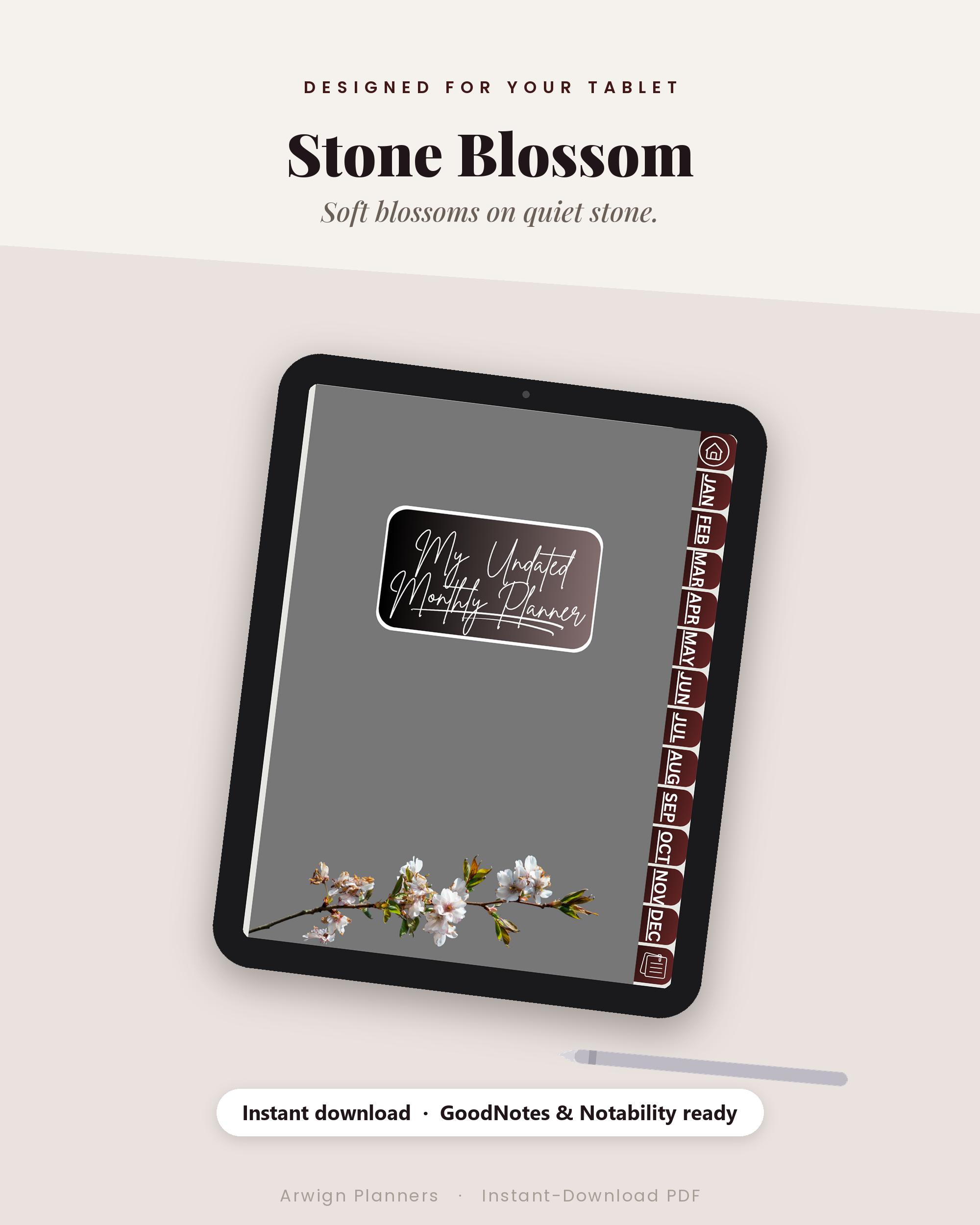 Undated Digital Monthly Planner — Stone Blossom Edition — image 4