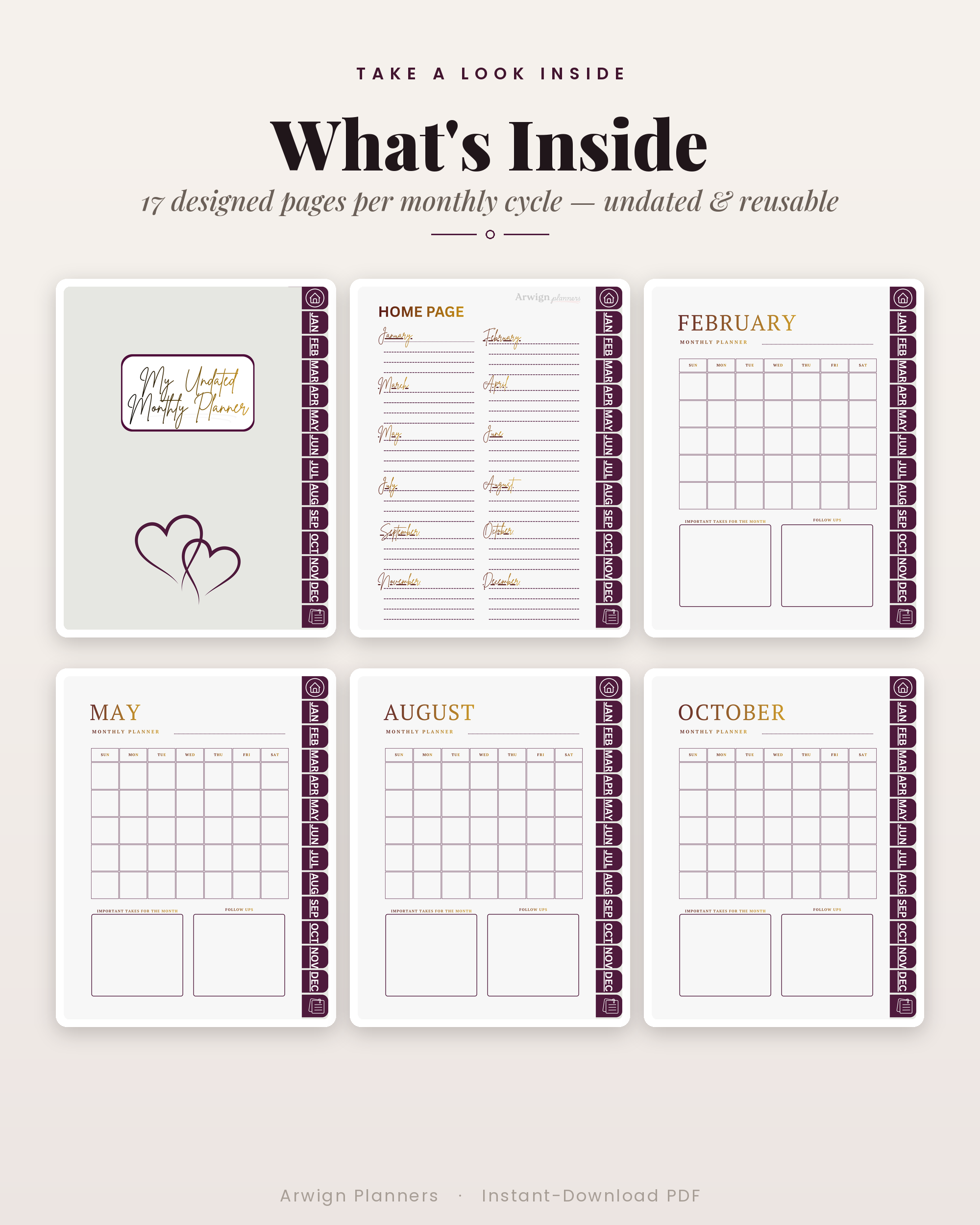 Undated Digital Monthly Planner — Twin Hearts Edition — image 2