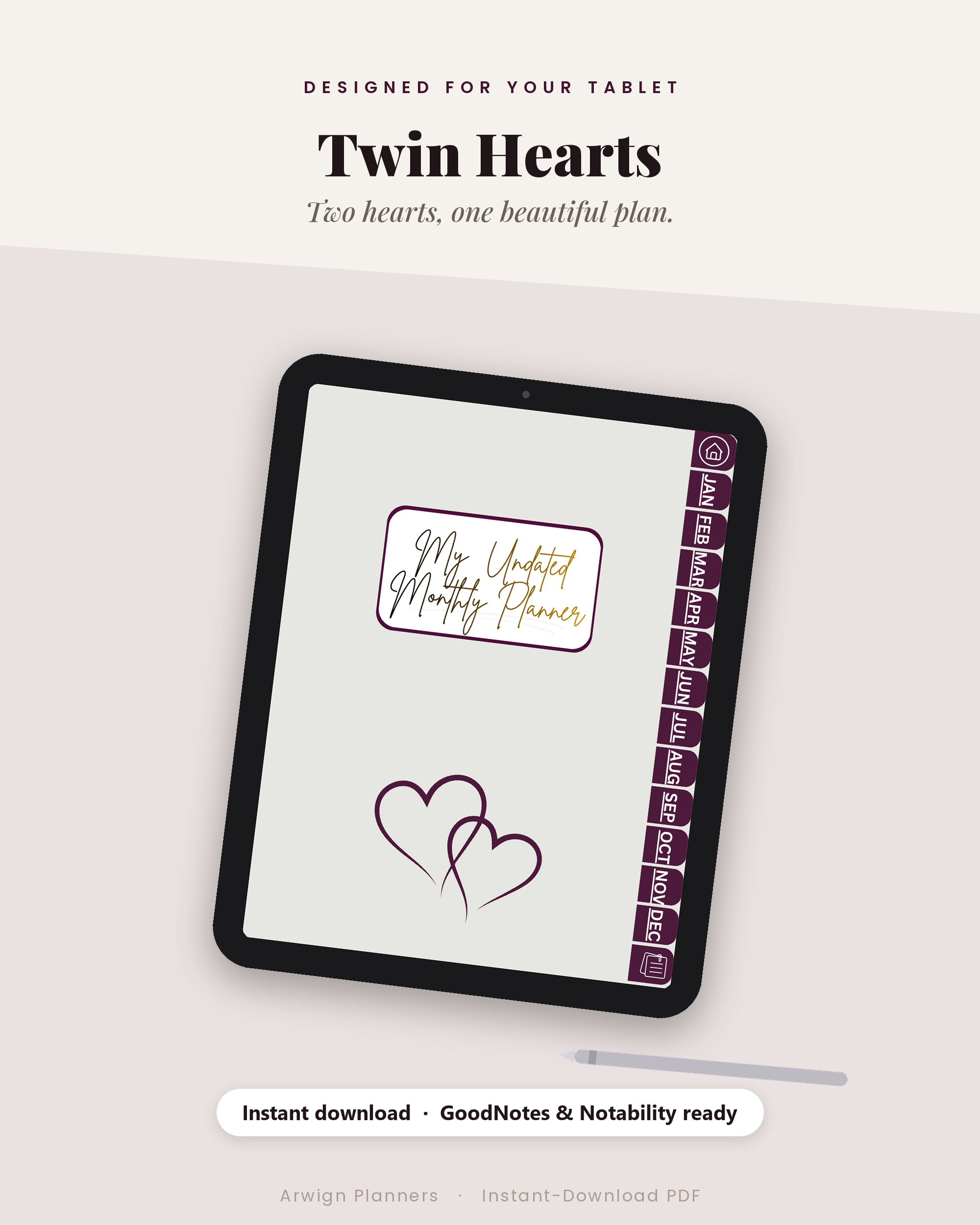 Undated Digital Monthly Planner — Twin Hearts Edition — image 4