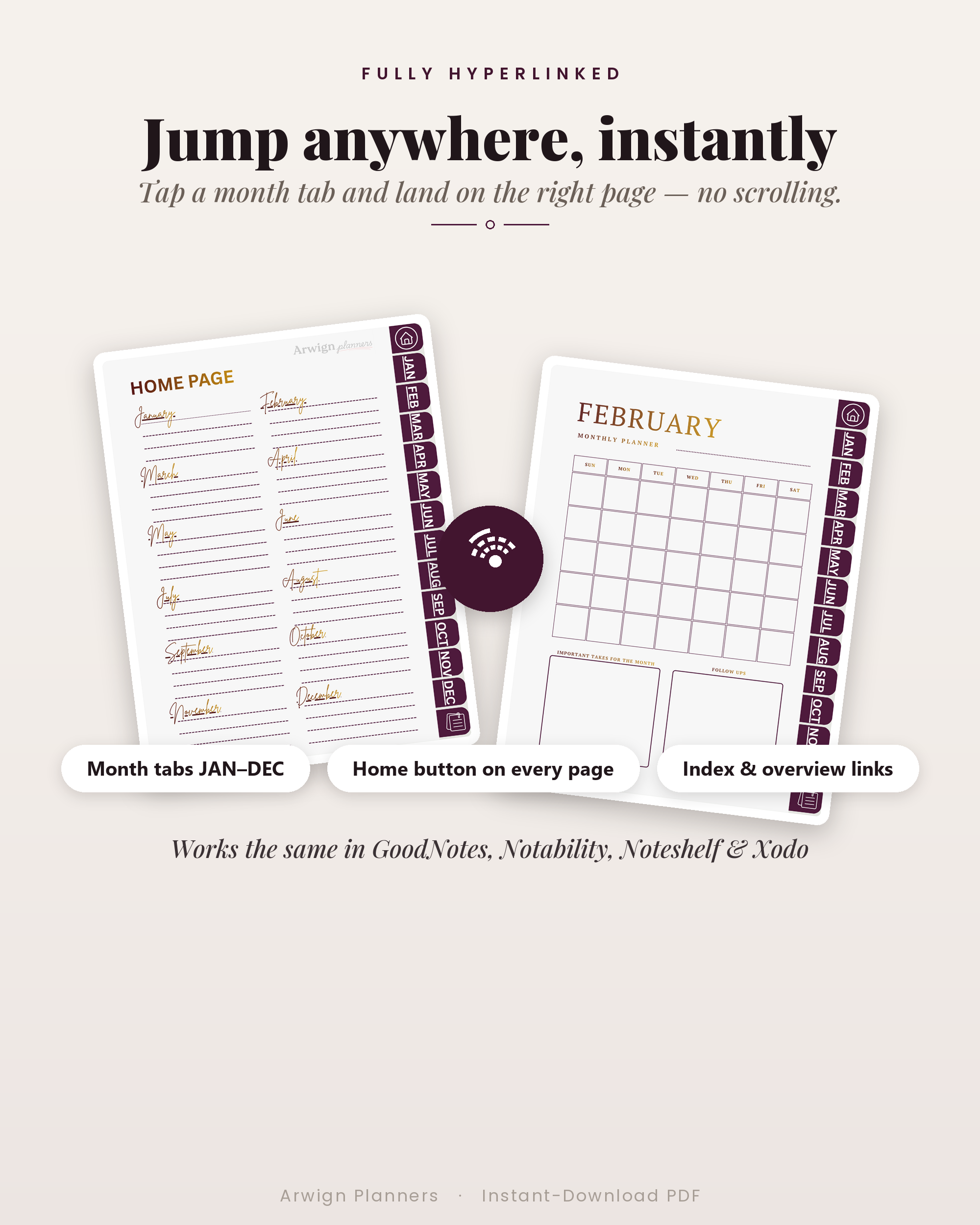 Undated Digital Monthly Planner — Twin Hearts Edition — image 5