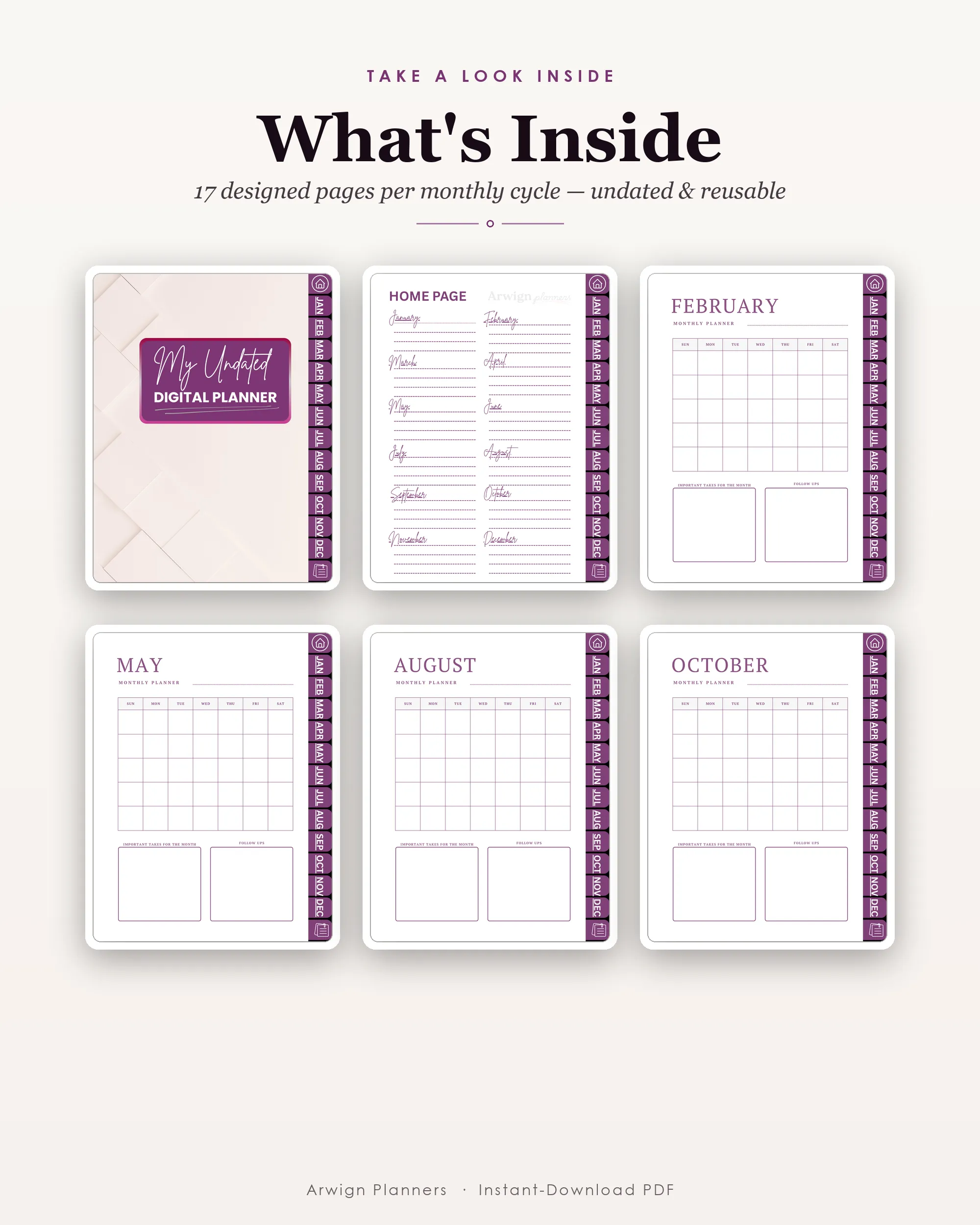 Undated Digital Monthly Planner — Berry Weave — image 2