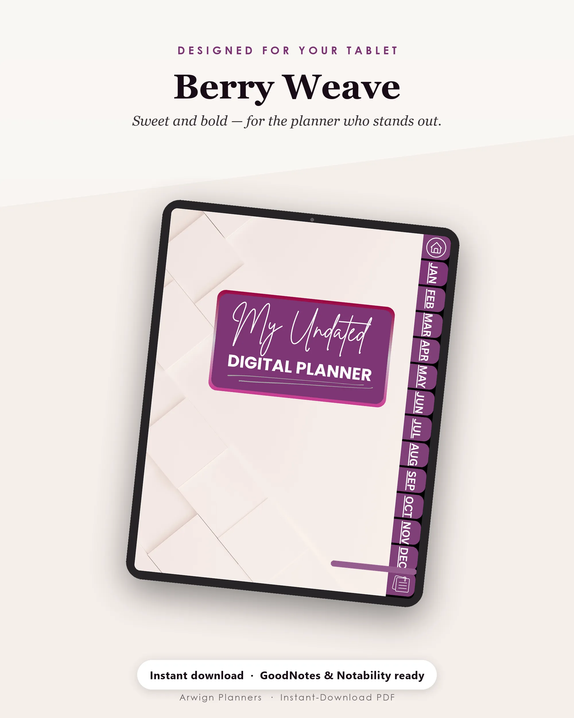 Undated Digital Monthly Planner — Berry Weave — image 4