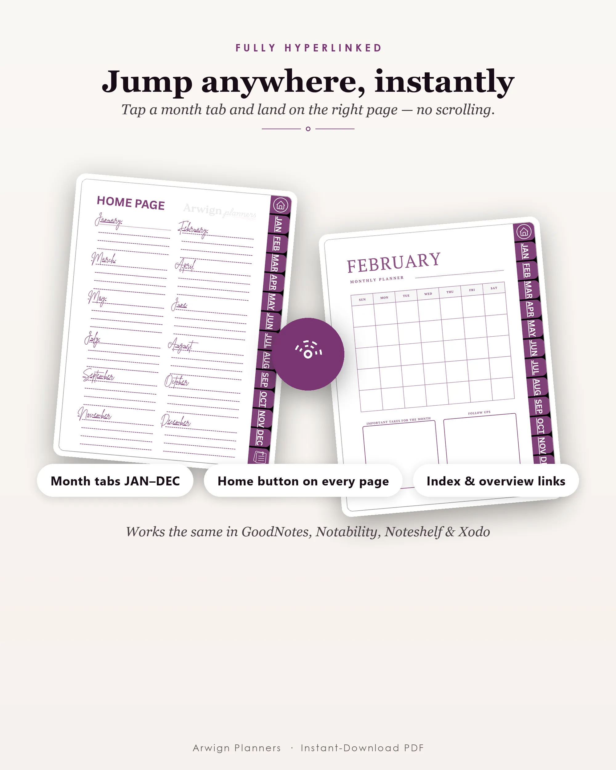 Undated Digital Monthly Planner — Berry Weave — image 5