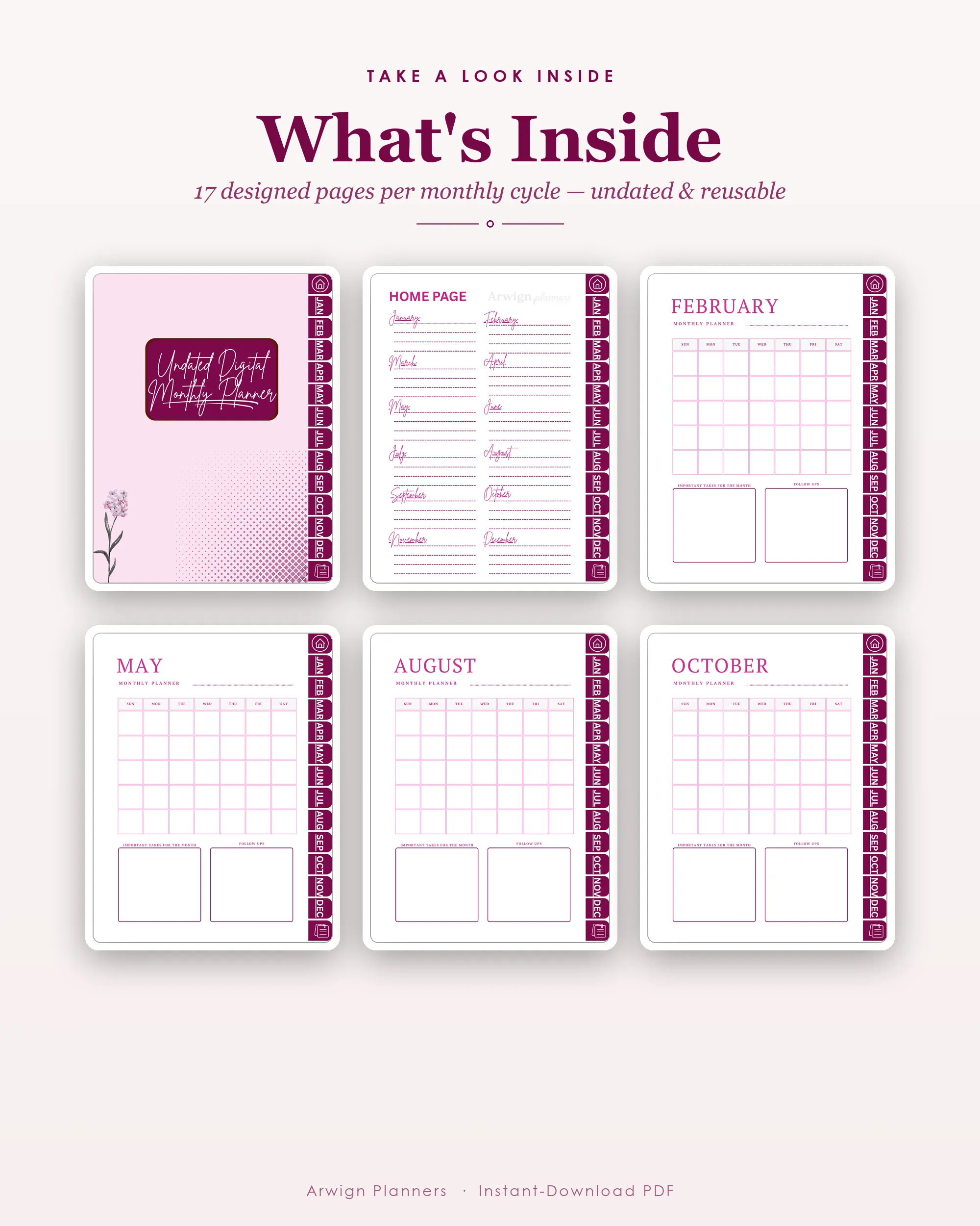 Undated Digital Monthly Planner — Blush Berry — image 2