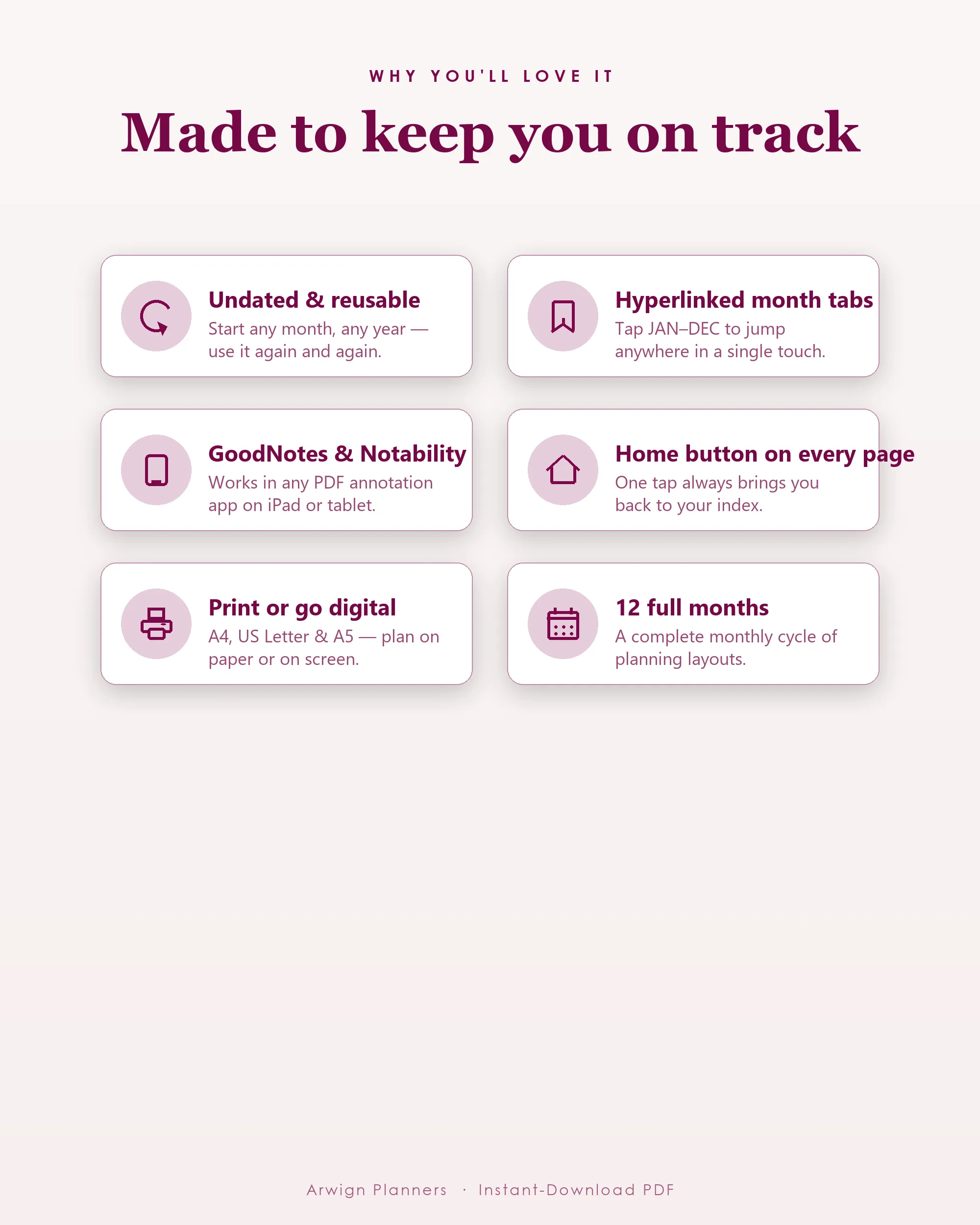 Undated Digital Monthly Planner — Blush Berry — image 3