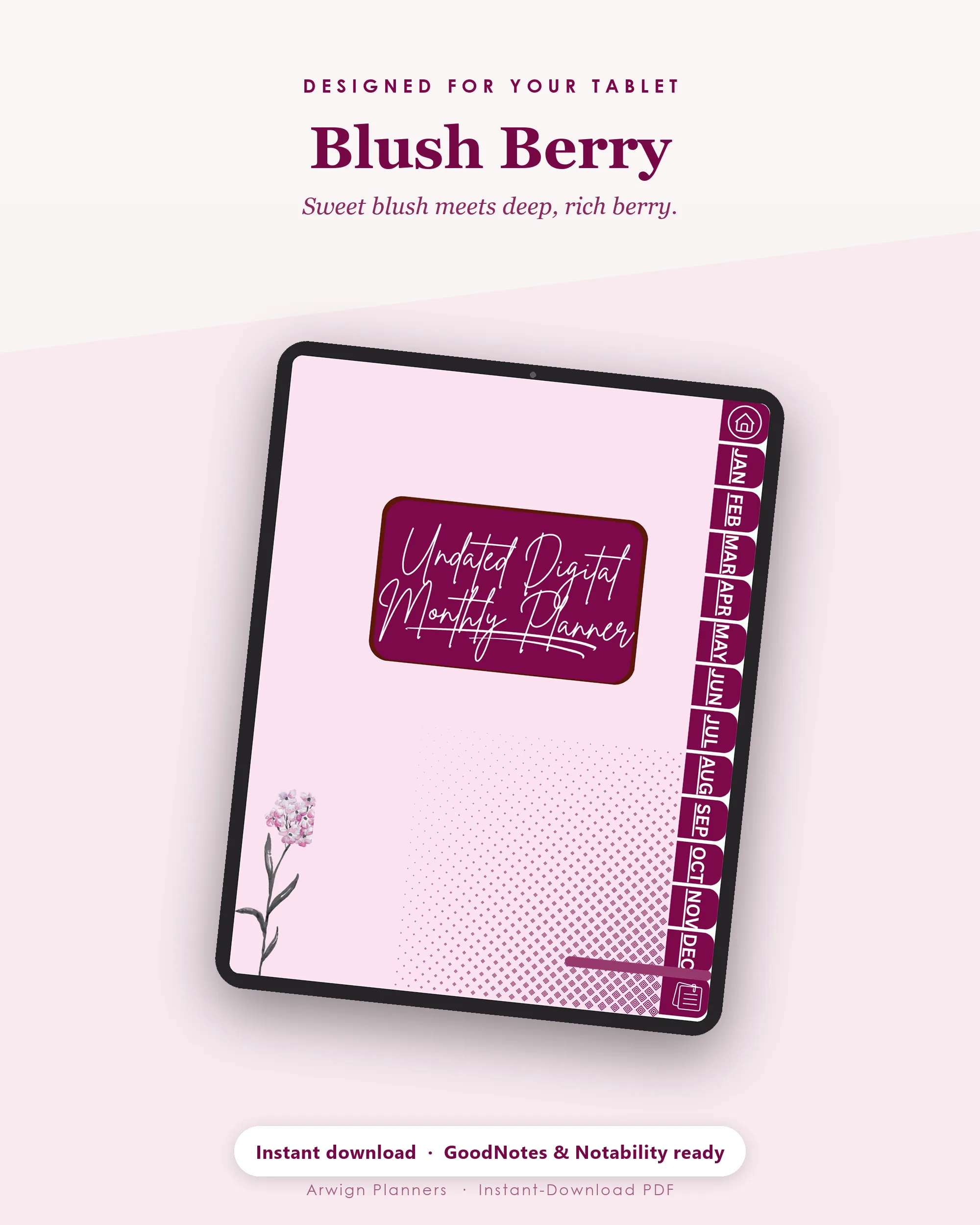 Undated Digital Monthly Planner — Blush Berry — image 4
