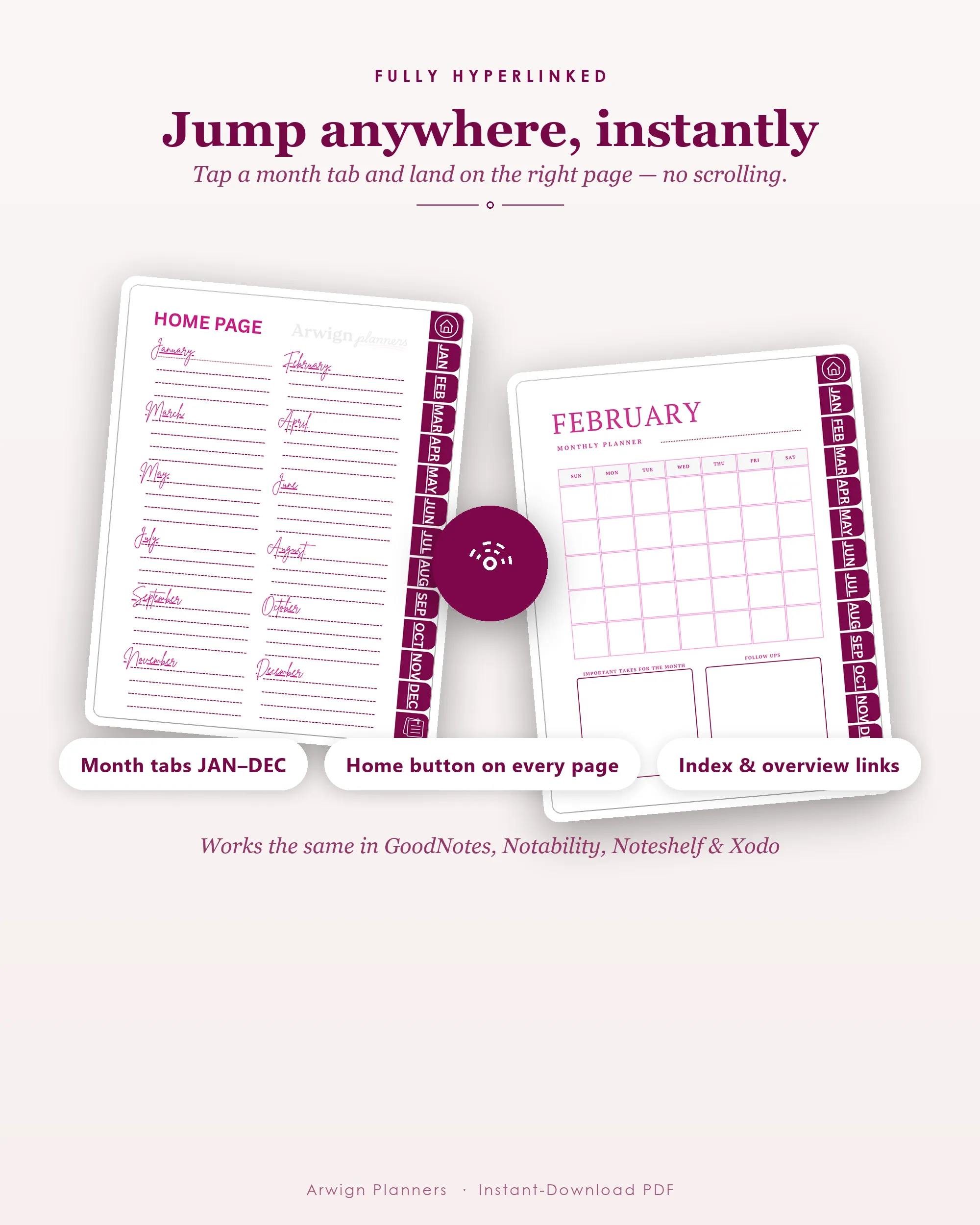 Undated Digital Monthly Planner — Blush Berry — image 5