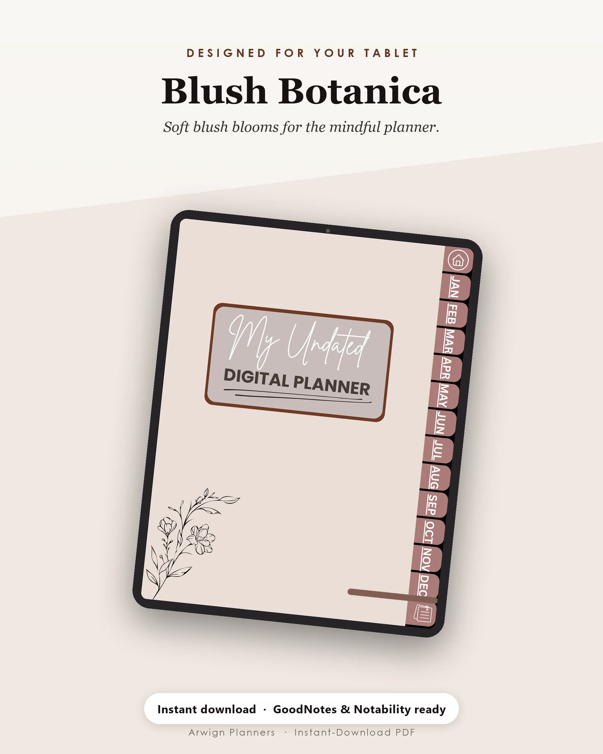 Undated Digital Monthly Planner — Blush Botanica — image 4