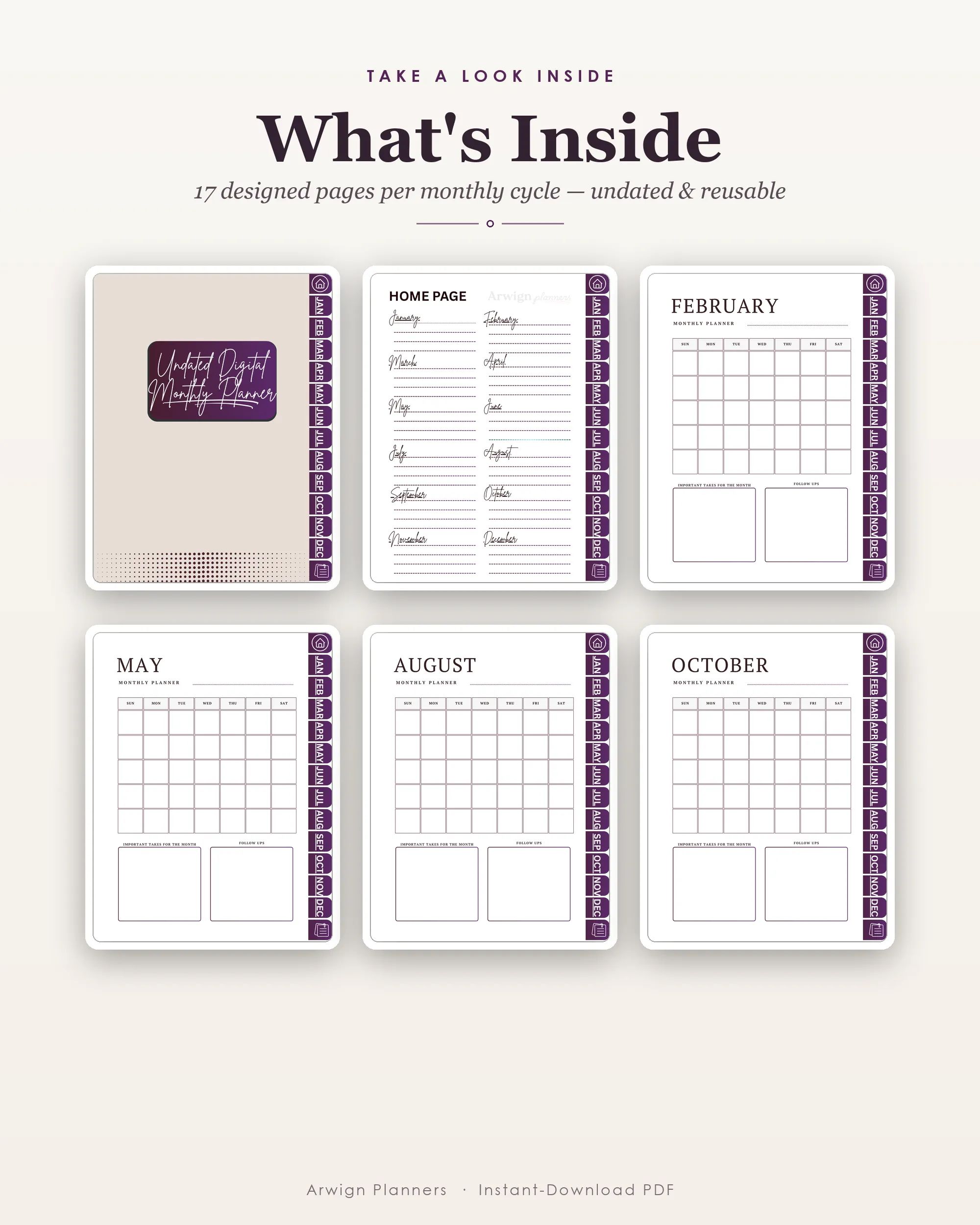 Undated Digital Monthly Planner — Deep Amethyst — image 2