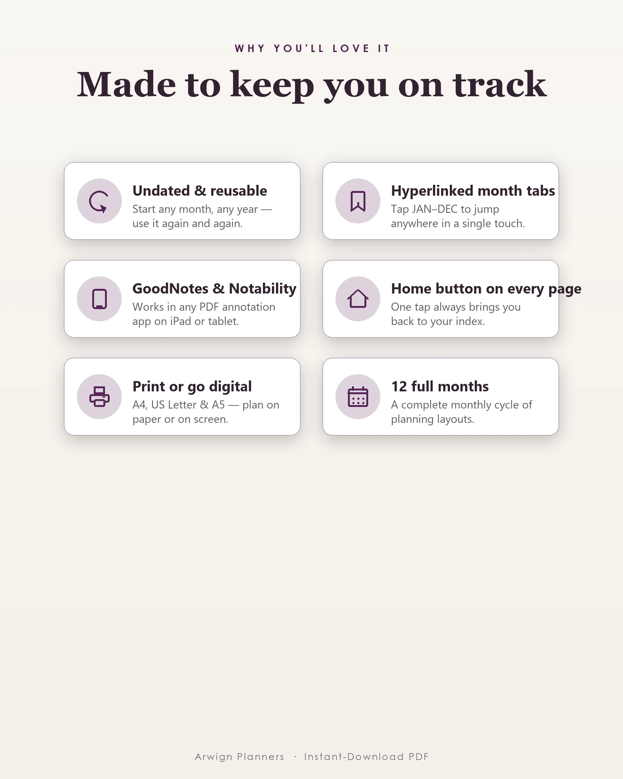 Undated Digital Monthly Planner — Deep Amethyst — image 3