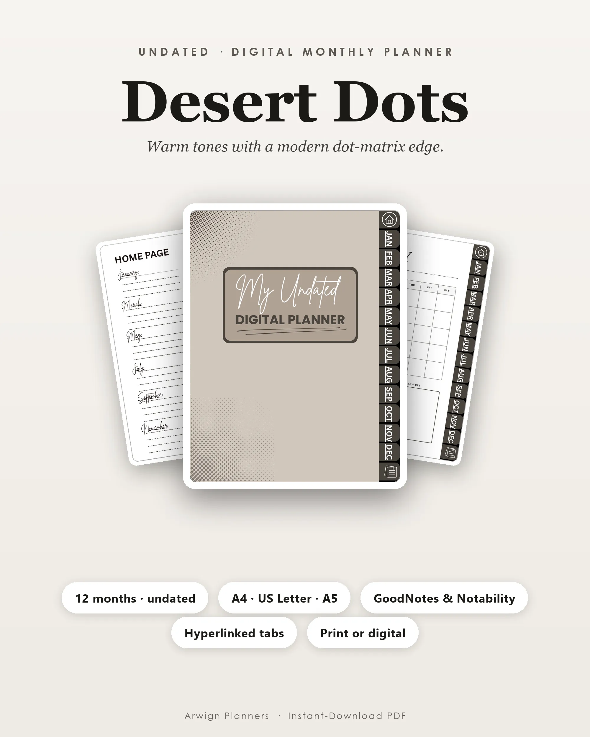 Undated Digital Monthly Planner — Desert Dots cover
