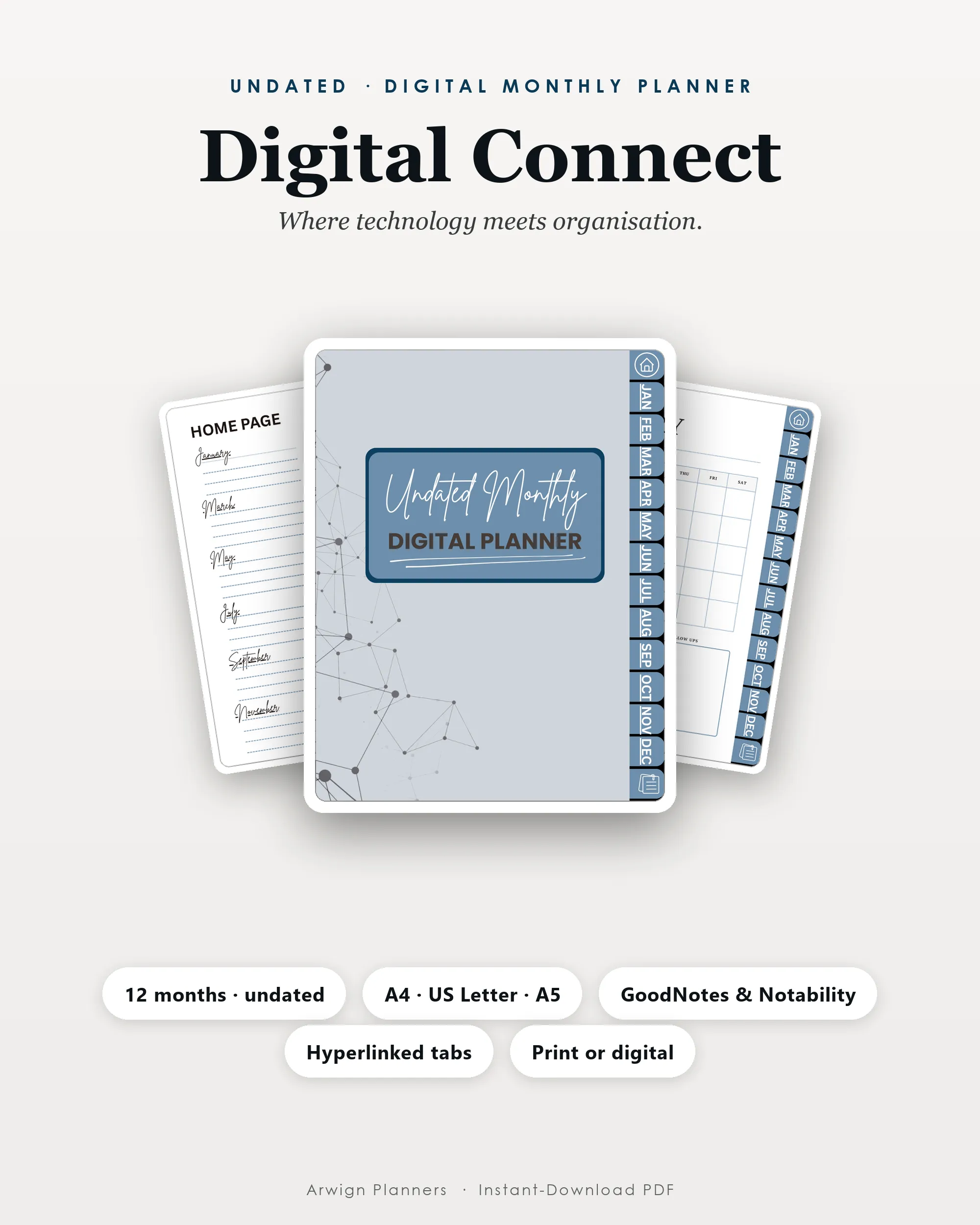 Undated Digital Monthly Planner — Digital Connect cover