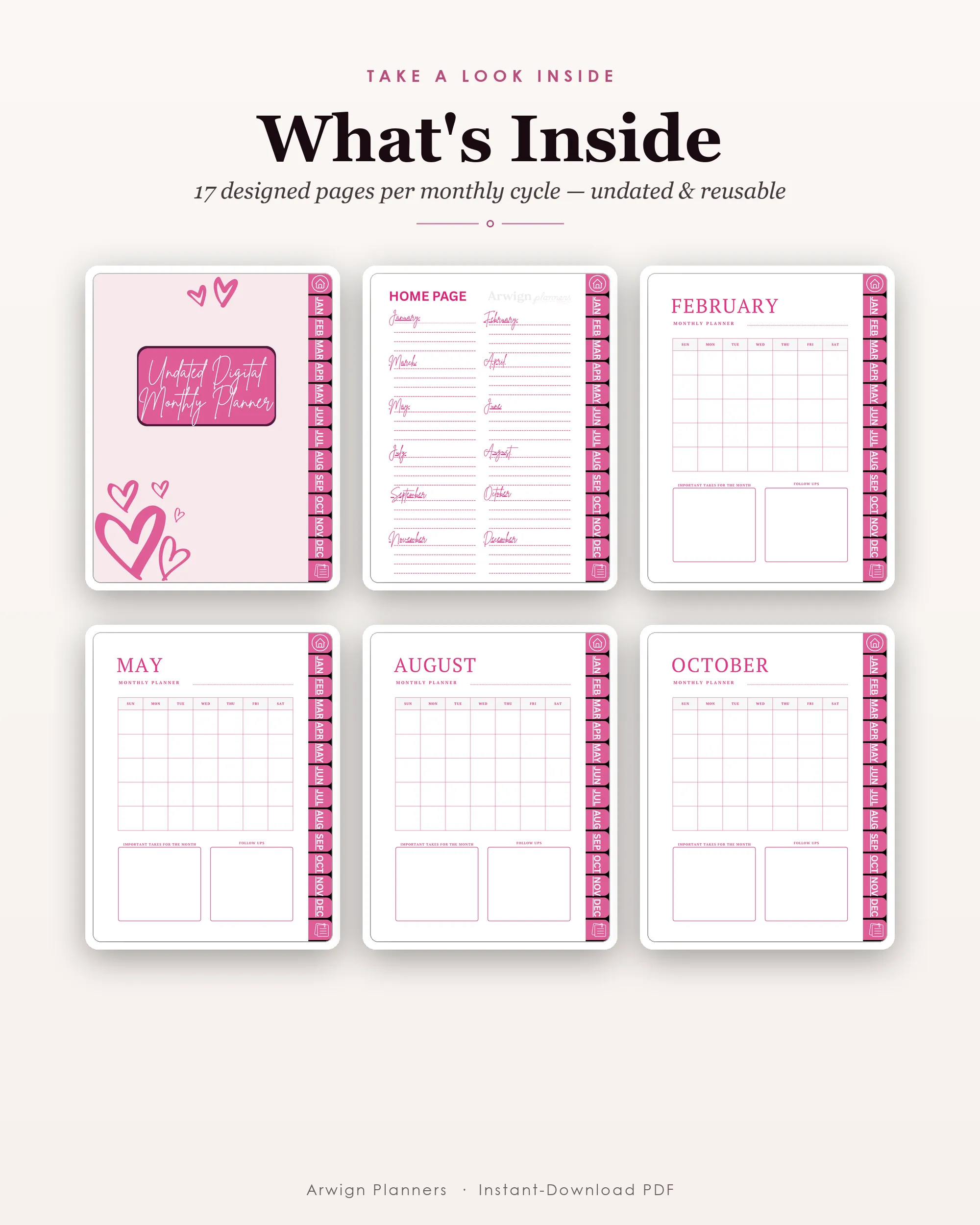 Undated Digital Monthly Planner — Doodle Hearts — image 2