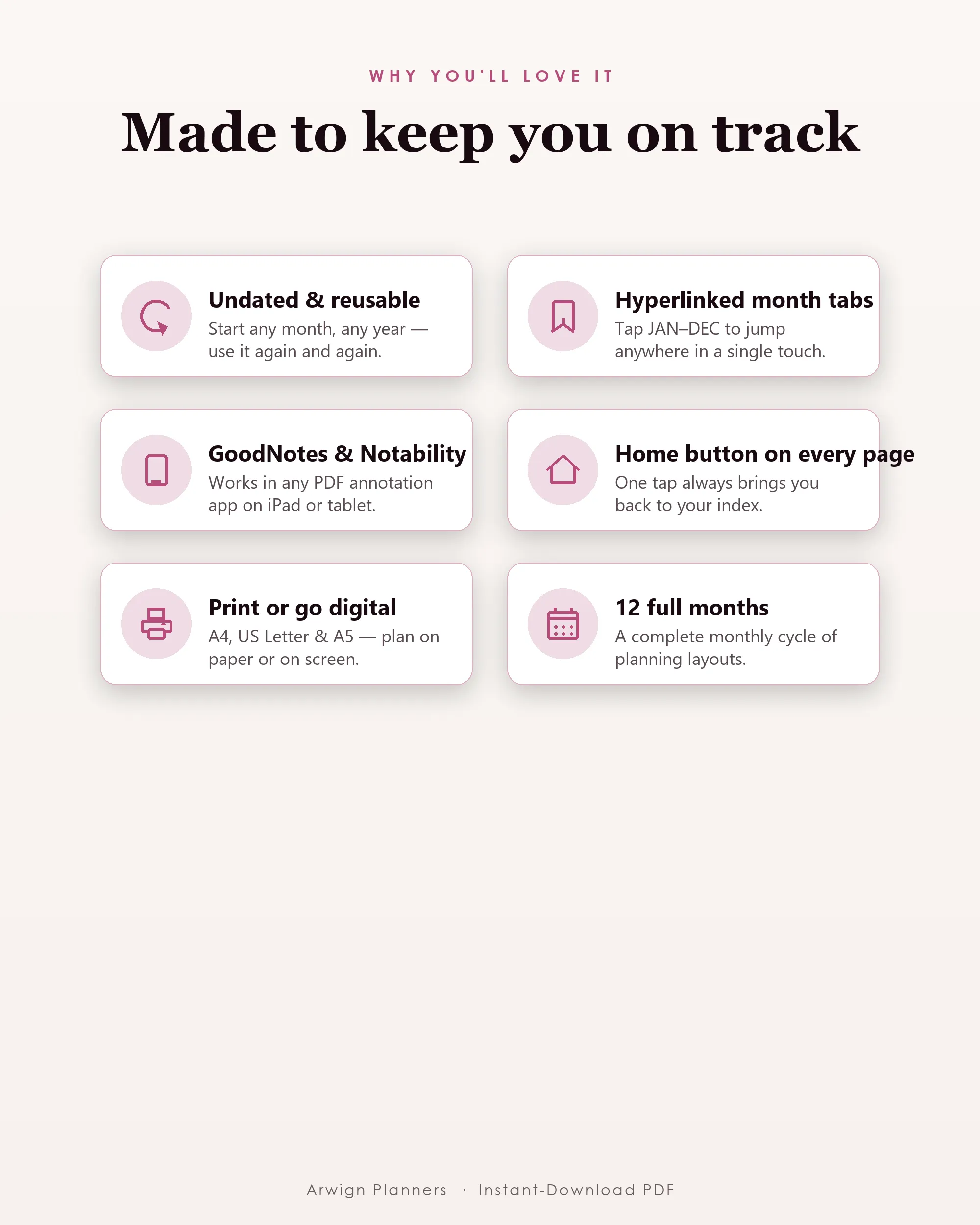 Undated Digital Monthly Planner — Doodle Hearts — image 3