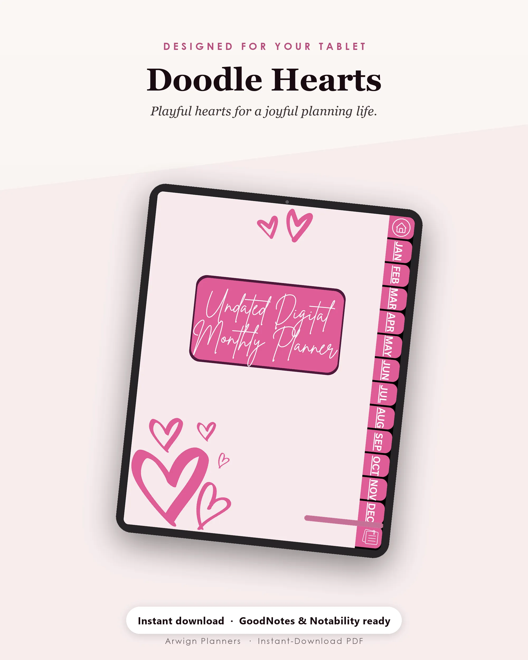 Undated Digital Monthly Planner — Doodle Hearts — image 4