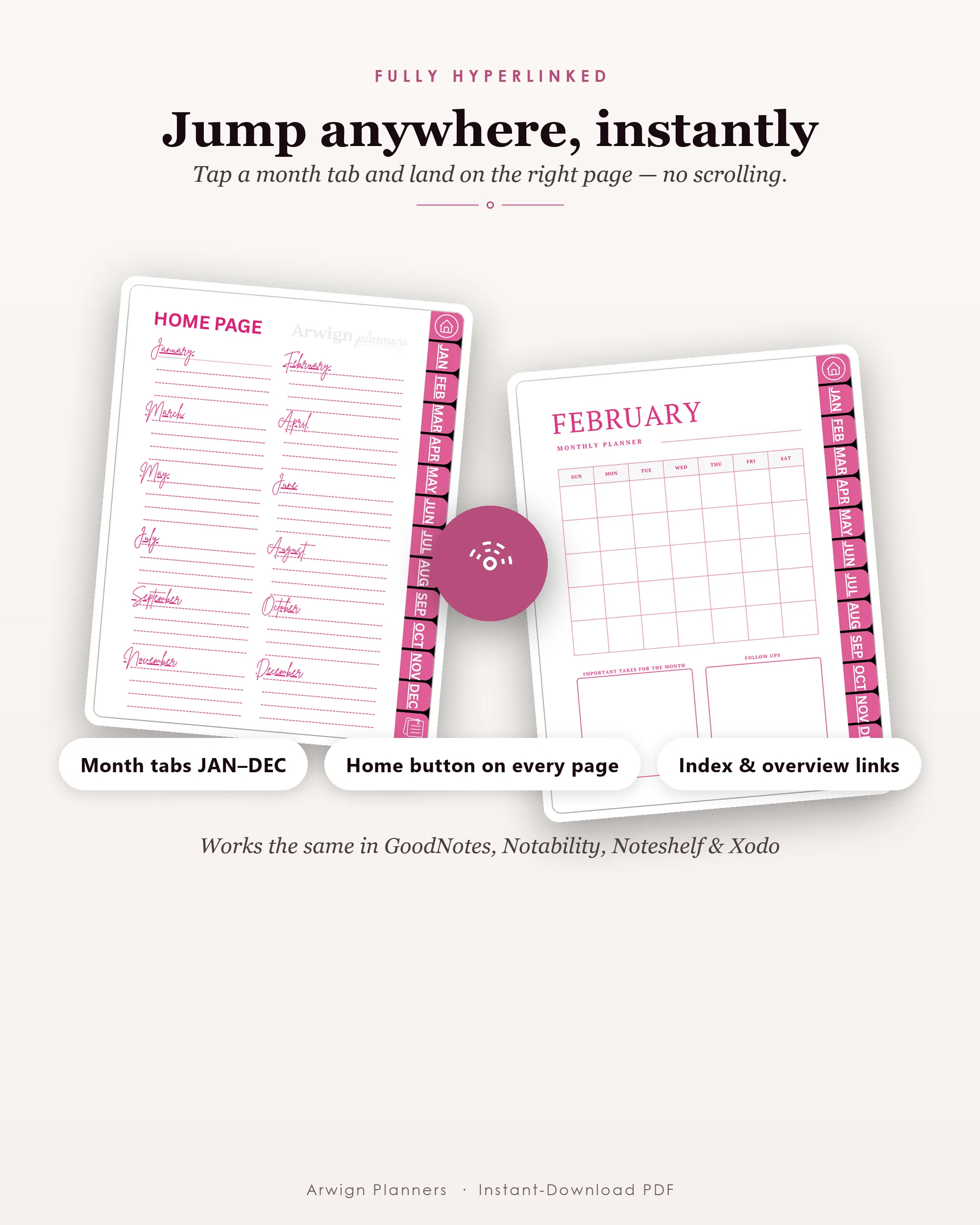 Undated Digital Monthly Planner — Doodle Hearts — image 5