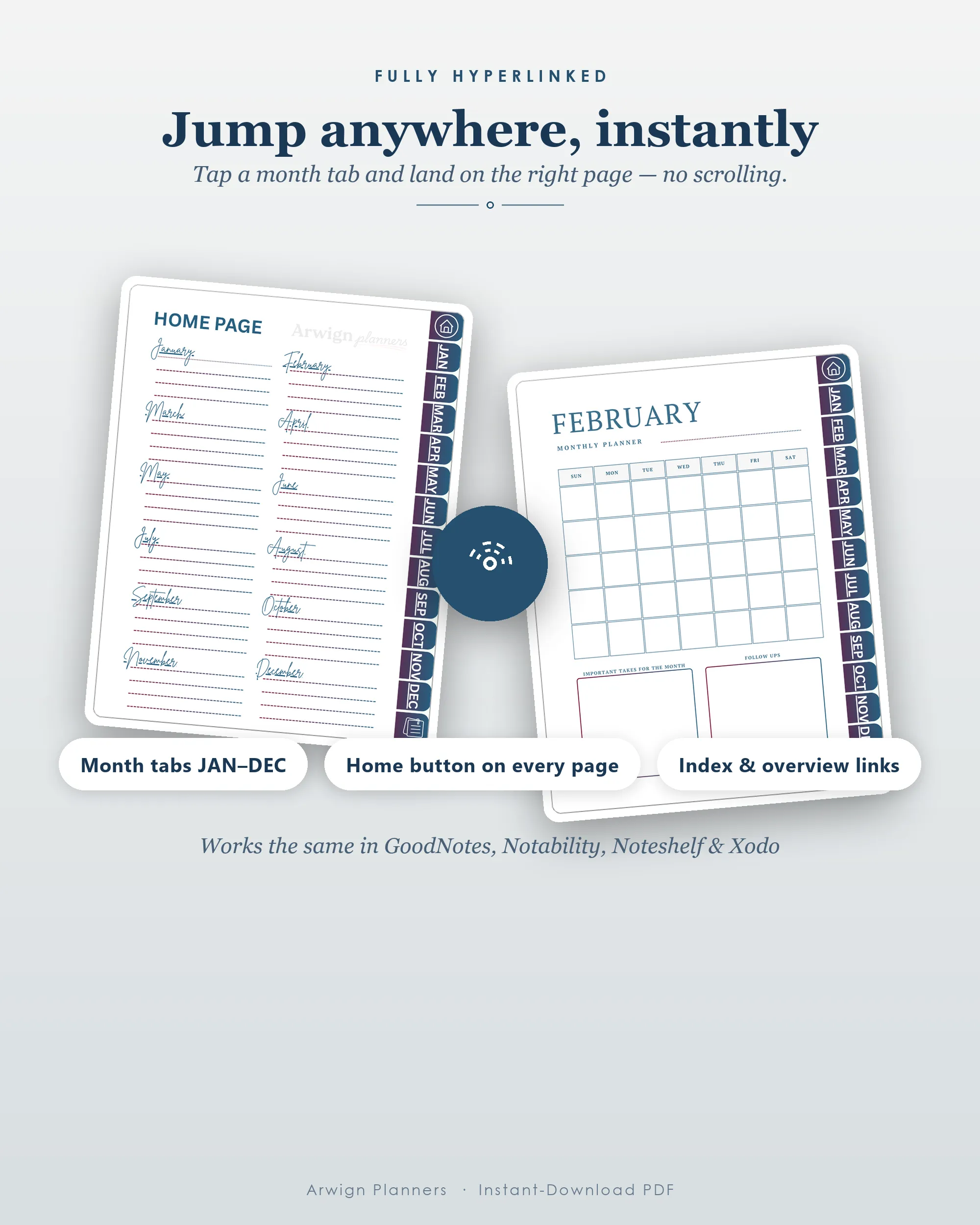 Undated Digital Monthly Planner — Floral Navy — image 5